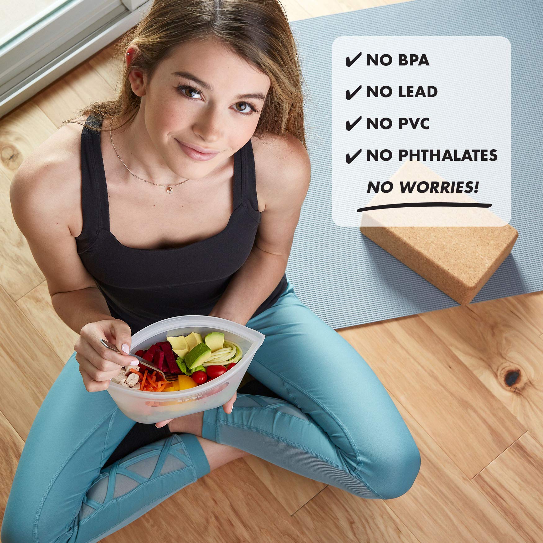 Zip Top Reusable Food Storage Bags | Large Dish [Gray] | Silicone Meal Prep Container | Microwave, Dishwasher And Freezer Safe |