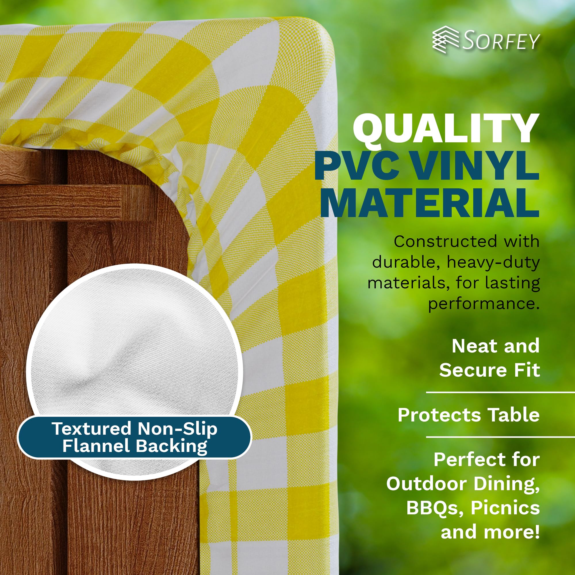 Sorfey Picnic Tablecover -Fitted With Elastic, Vinyl With Flannel Back, Fits For Table 72''X 30'' Rectangle,Water Proof, Easy To