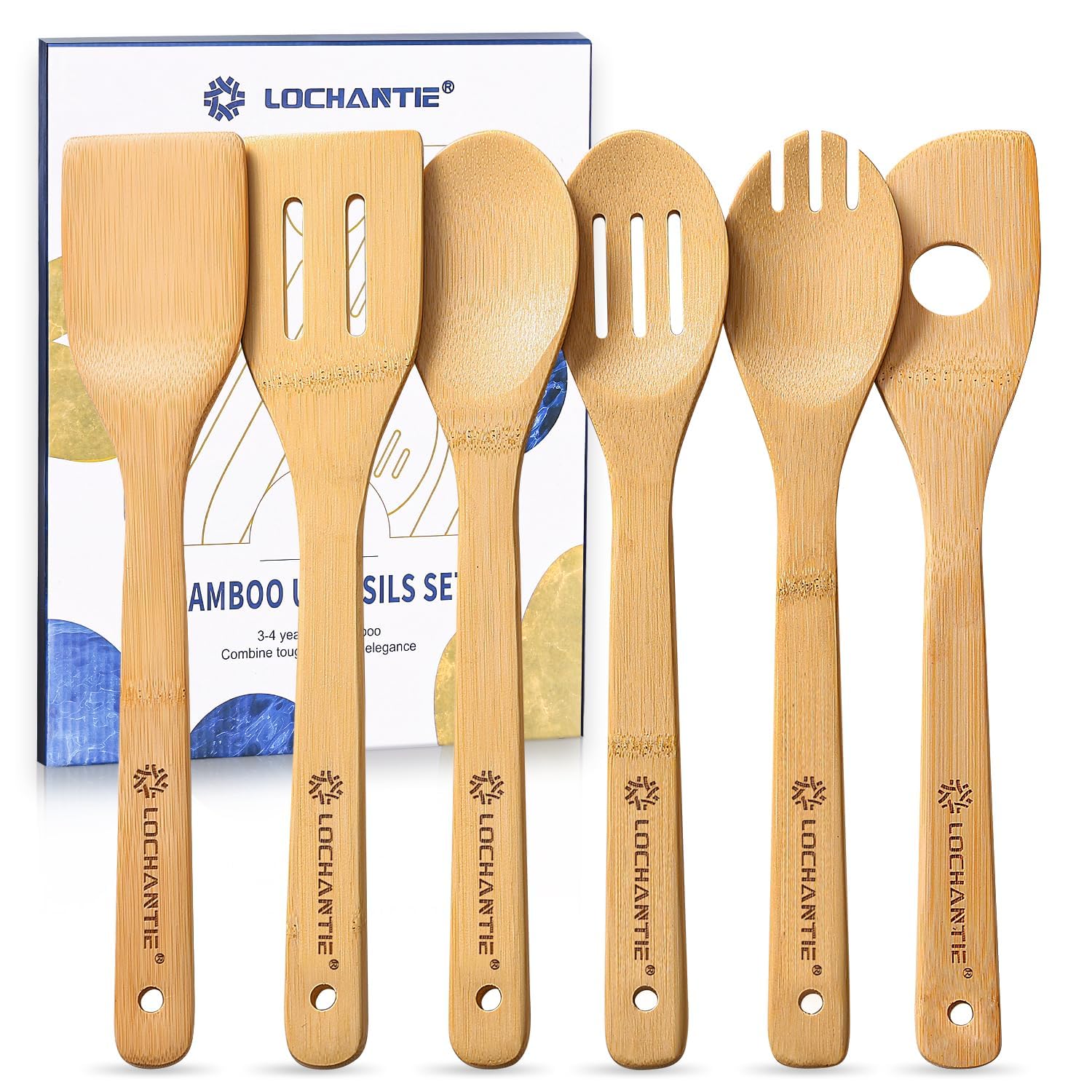 Wooden Spoons for Cooking Bamboo Utensils Set (6 Pieces)  Essential Tools Wooden Spoons & Spatula for Everyday Stirring, Mixing
