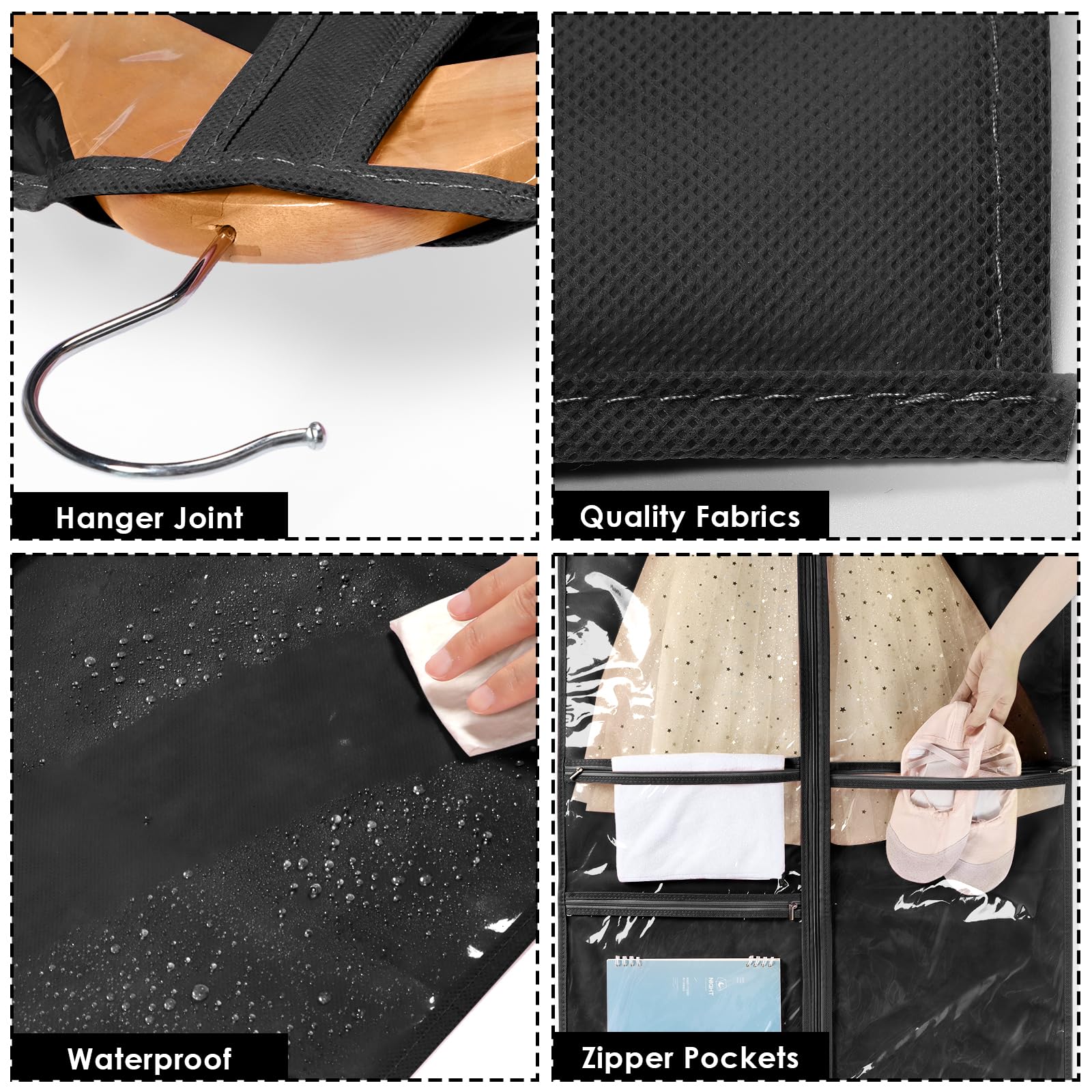 Univivi 40 Inch Kids Dance Costume Garment Bag, Dance Competition Garment Bags For Teens With 3 Medium Clear Zipper Pockets For
