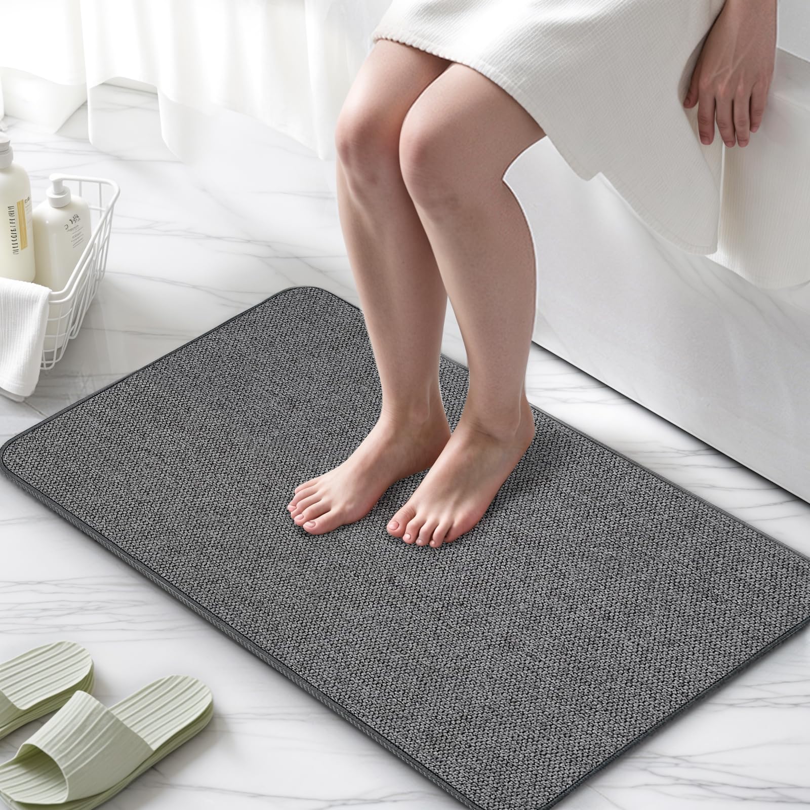 Thin Bathroom Rugs, Bath Mat Super Absorbent, Bath Rugs Rubber Backing Non-Slip, Quick Dry Machine Washable, Cozy Cloth Bathroom