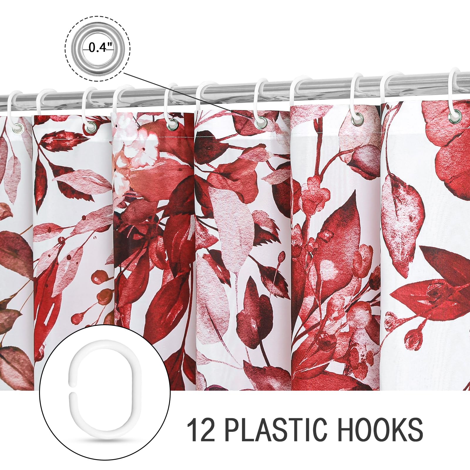 Gibelle Small Stall Shower Curtain 36 X 72, Narrow Half Burgundy Red Floral Shower Curtain For Bathroom, Watercolor Plant Eucaly