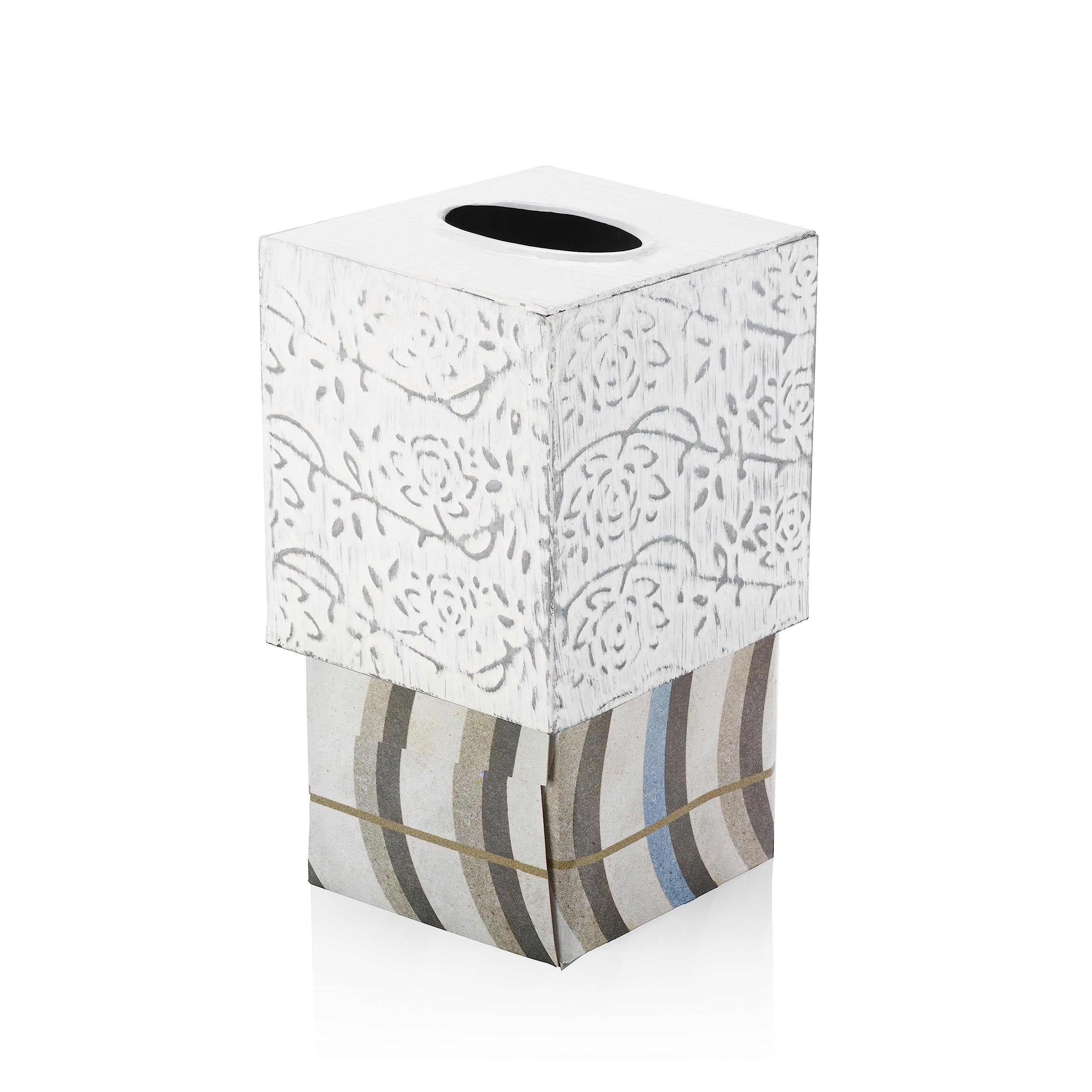 Modern Farmhouse Tissue Box Cover, Decorative Tissue Box Holder, Square Tissue Box Cover, Country Chic Distressed White Tissue B