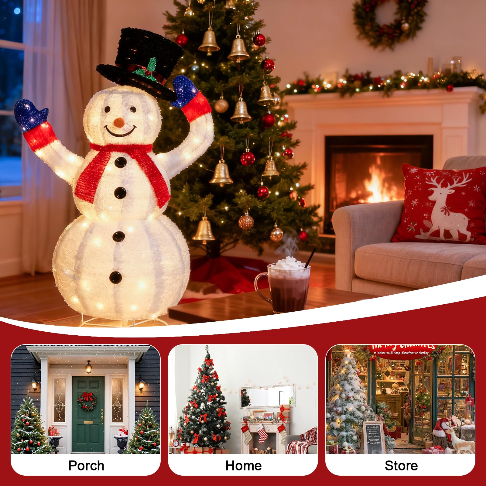 3FT Lighted Gift Boxes Tower, Outdoor Christmas Decorations with 80 Warm White LED Lights, Pre-lit Stacked Light Up Present Boxe