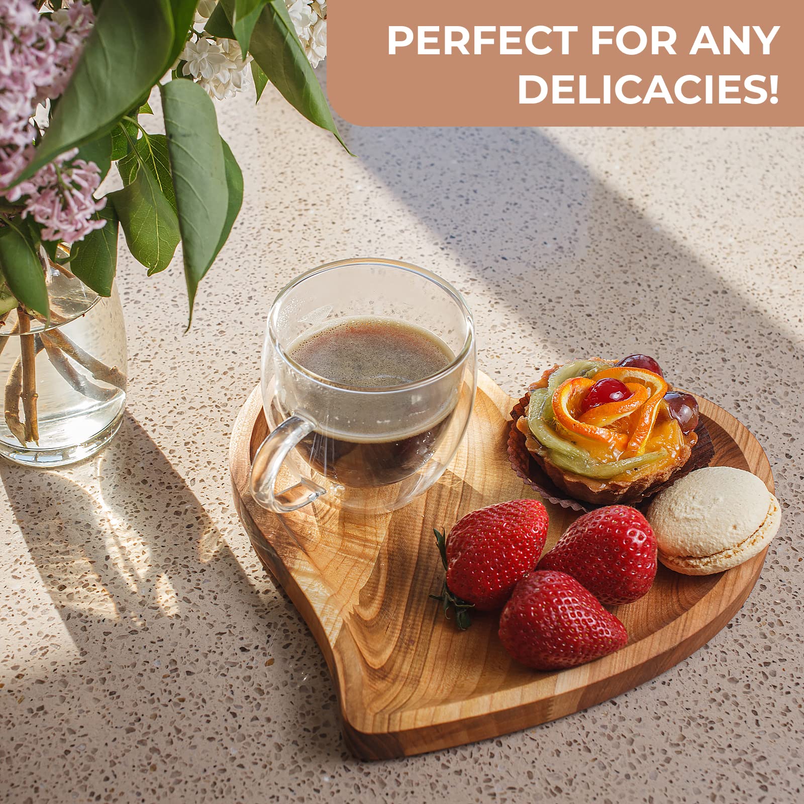 Valentine'S Day Heart Shaped Charcuterie Board Tray 9'' Cherry Wood Platter, Serving Tray, Food, Dishes, Plate - Wooden Heart Sh