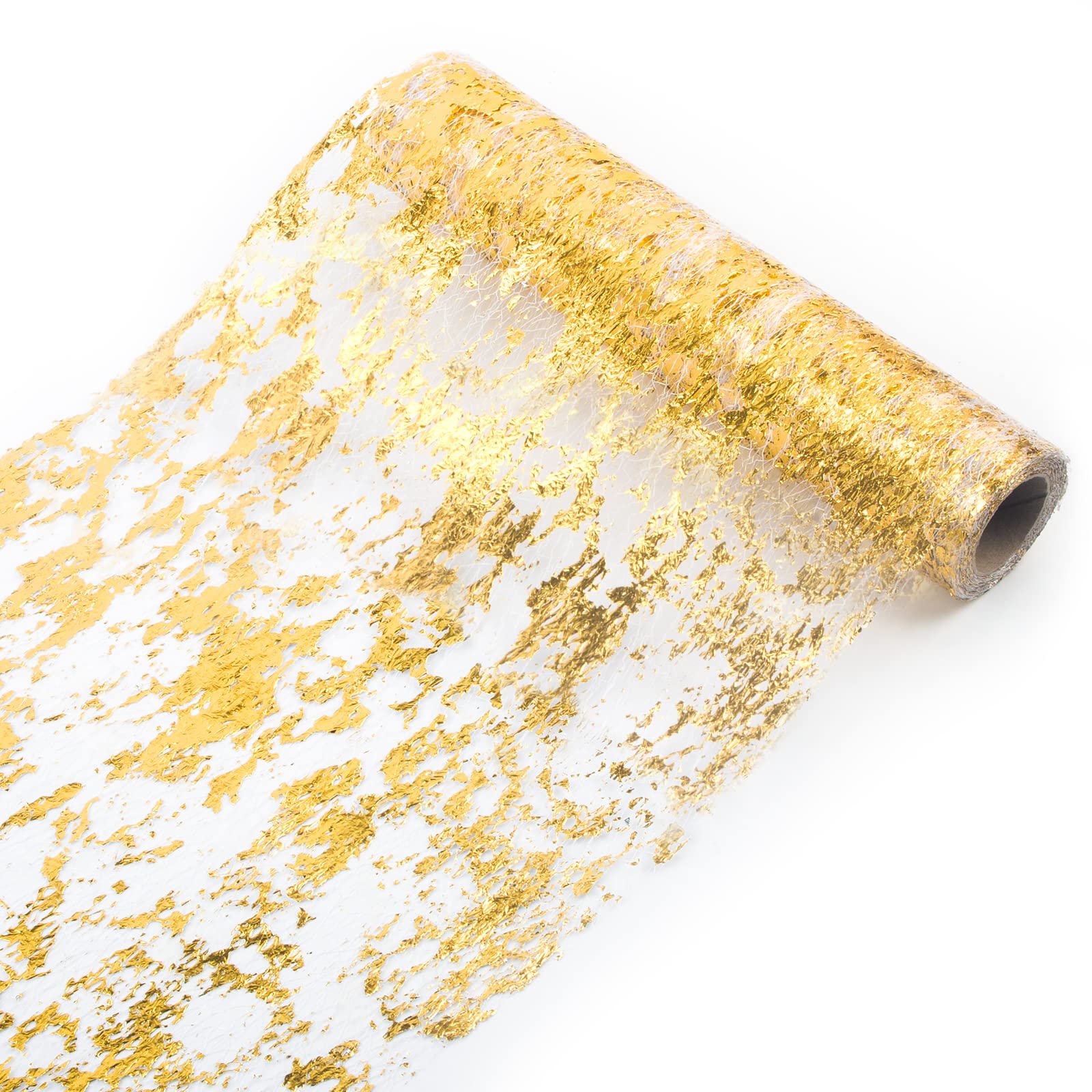 Ohanniewa Gold Table Runner 11 Inch X 16 Feet Glitter Metallic Gold Mesh Table Runner Roll Table Decorations For Wedding, Birthd
