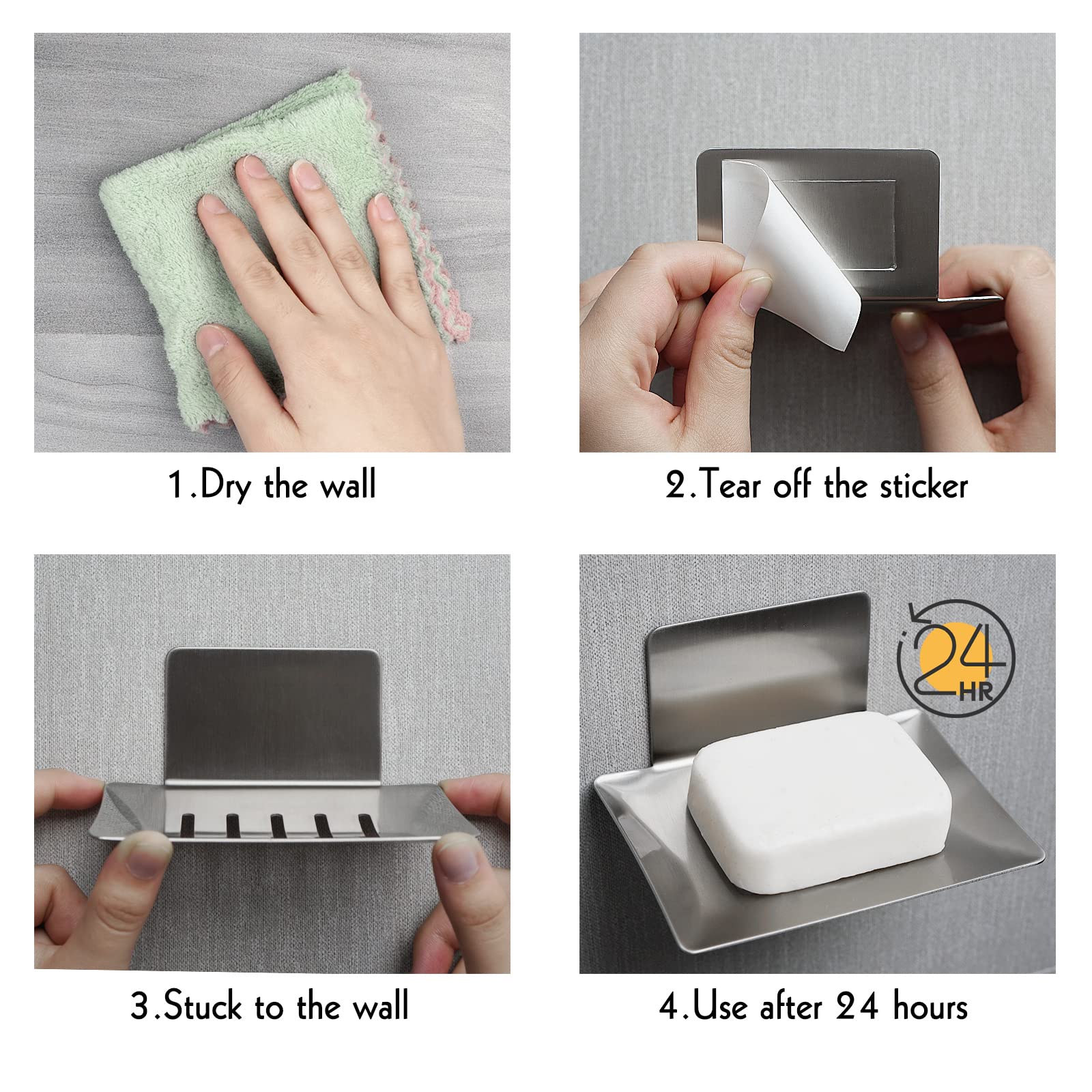 Soap Dish for Shower Wall  Stainless Steel Adhesive Soap Holder for Bathroom  5 Slot Sponge Holder for Kitchen Sink  Bar Soap Tray with Drain Silver