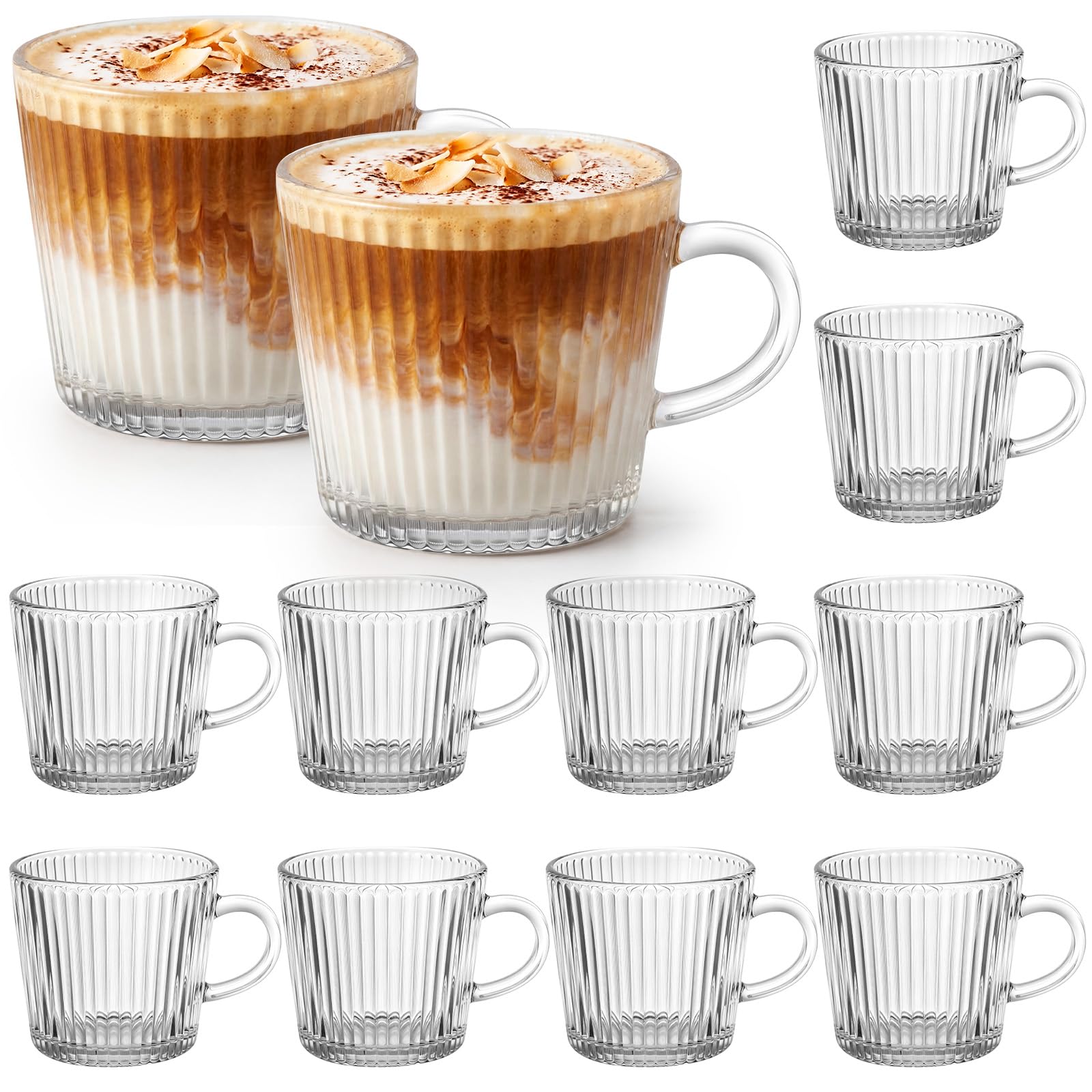 Yetene 12 Pack Glass Coffee Mugs with Handle 8.5 oz Clear Tea Cup, Elegant