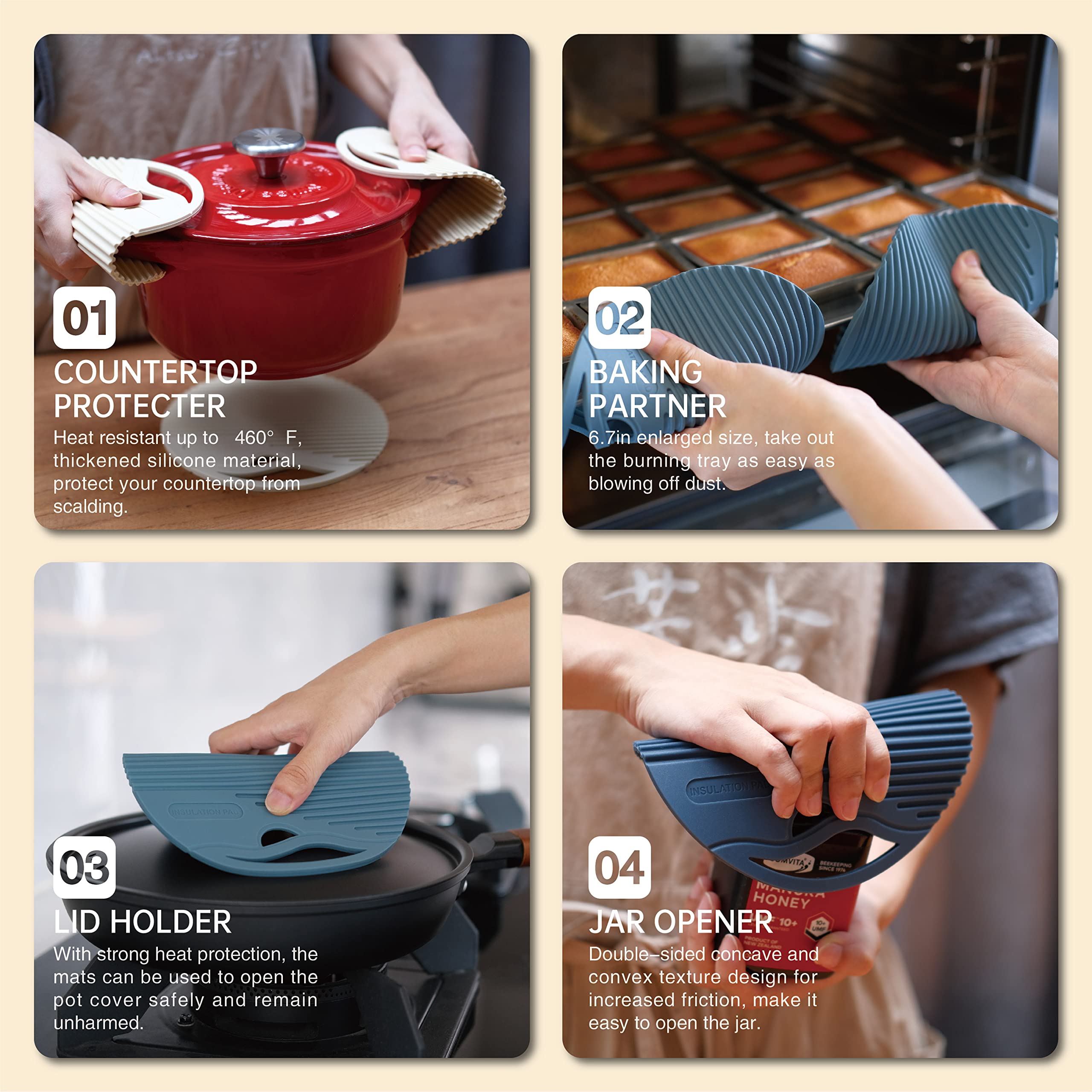 Cosamtec Silicone Trivets For Hot Dishes Heat Resistant Trivets For Hot Pots & Pans Multipurpose & Versatile Hot Pads For Kitche