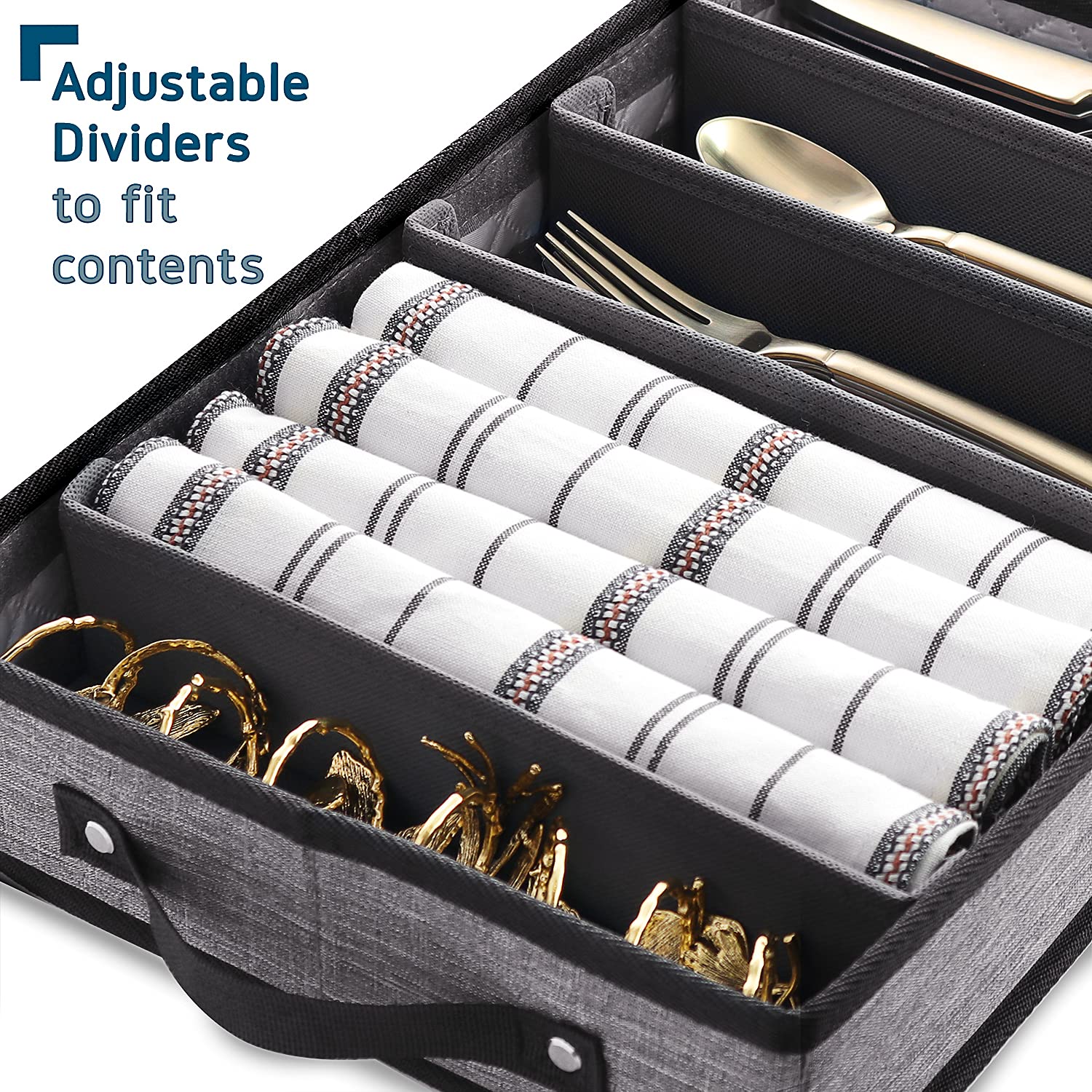 STORAGEBUD Flatware Storage Case, Padded Dinnerware Organizer for 12, Grey & Black, Polyester, Model sb-hds-05