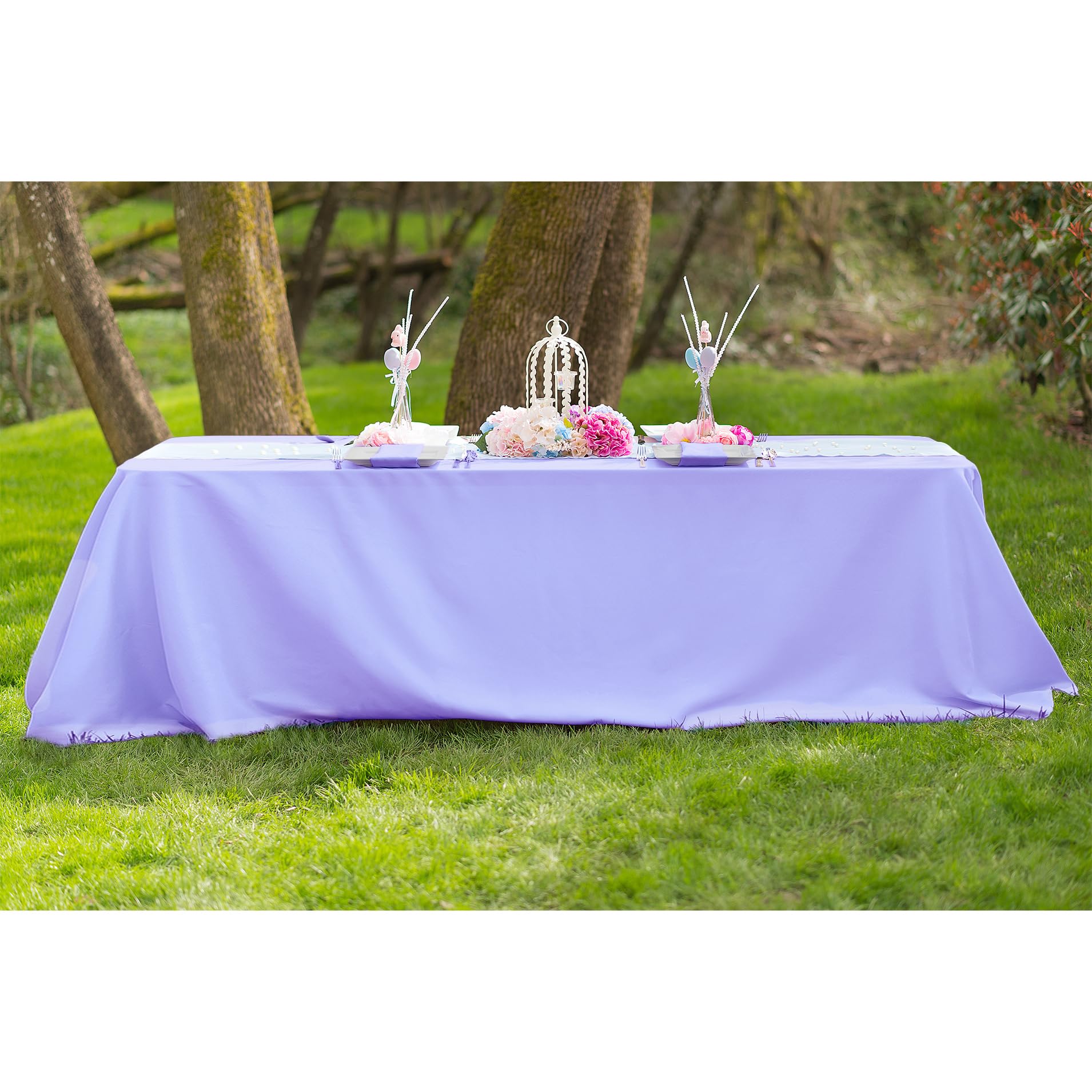 Ltc Linens Bulk 10-Pack Rectangular Tablecloths 90 In X 156 In With Rounded Corners - Lavender Table Covers For 8 Ft Table With