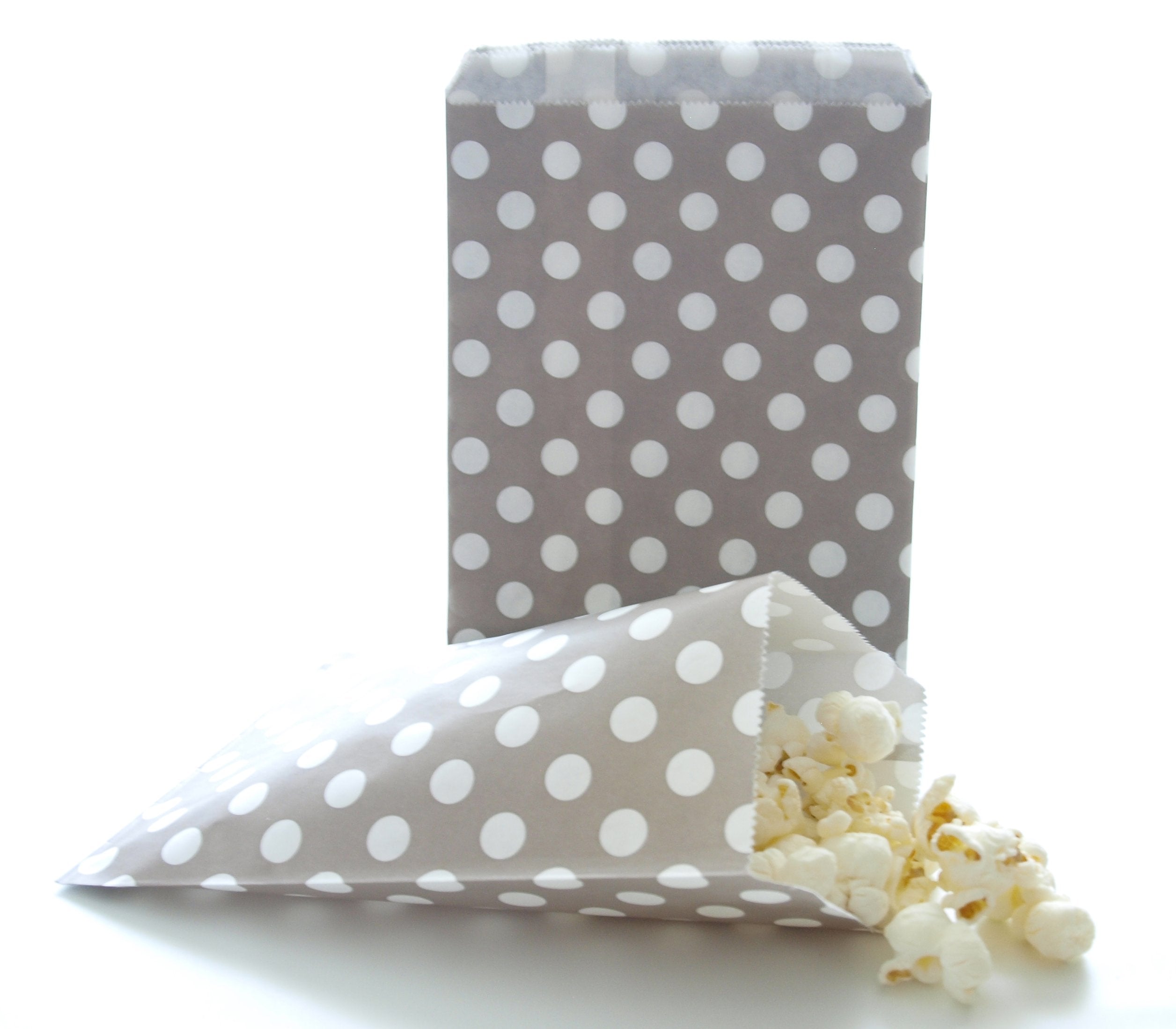 Food With Fashion Silver Birthday Treat Bags, Wedding Favor Bags, Gray Party Candy Goodie Bags, Silver Polka Dot Bags (25 Pack)