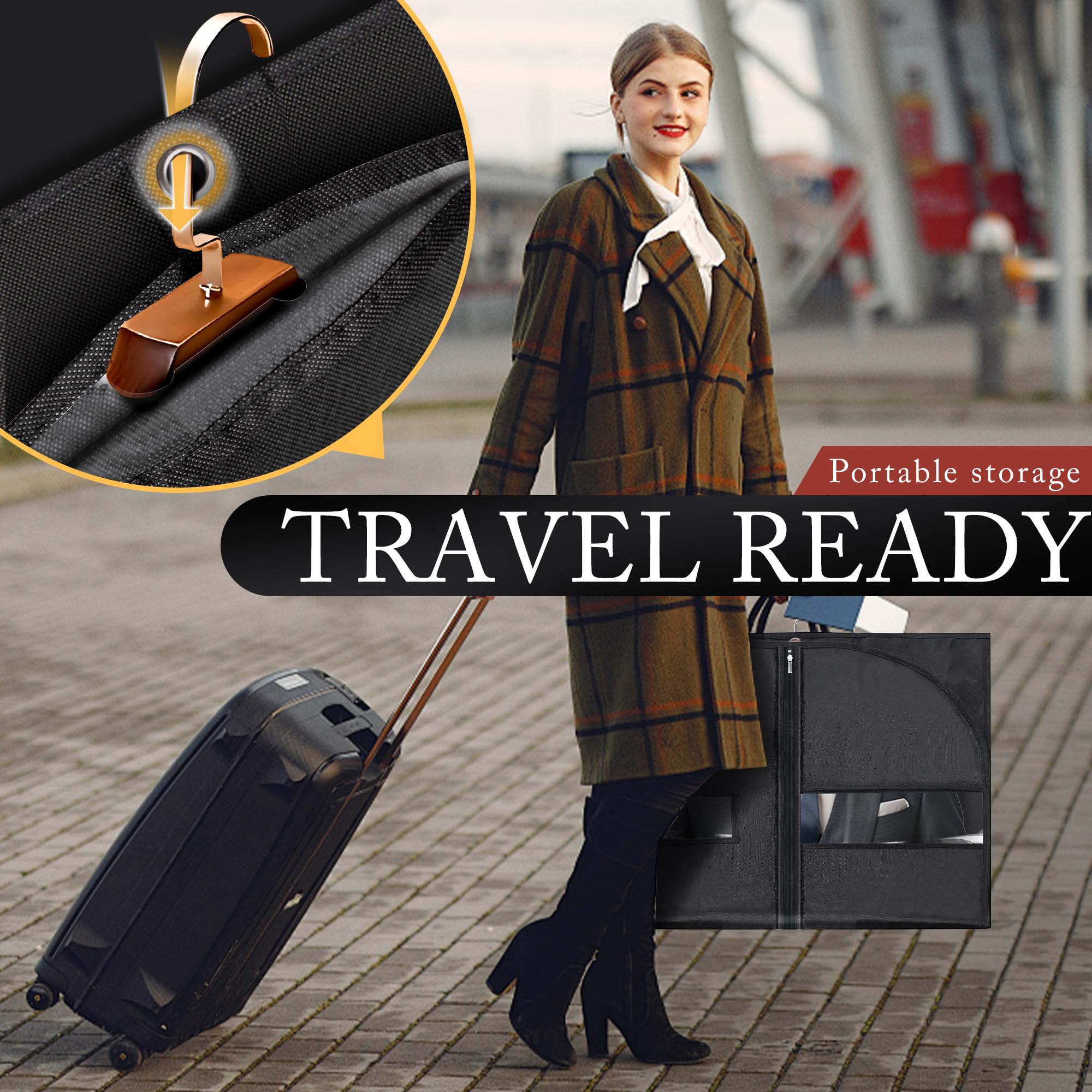 40-Inch Garment Bags For Travel, Garment Bags For Hanging Clothes With Zipper And Visible Transparent Window, 2 Pack,Black