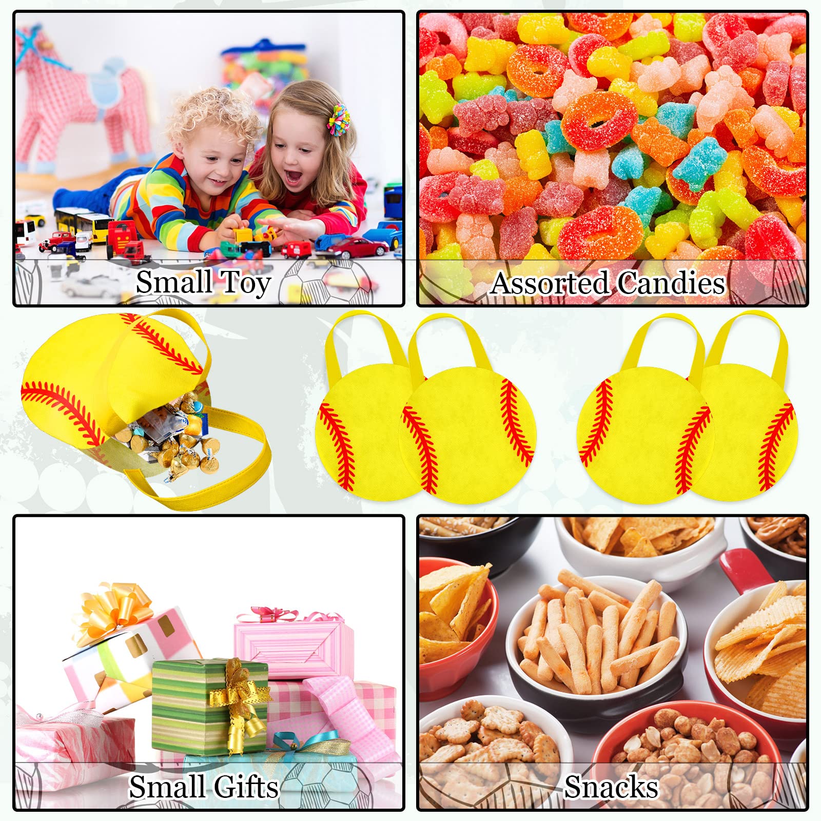 Shihanee 24 Pcs Softball Party Favor Bags Ball Themed Party Goody Candy Bags Sport Game Treat Handbags Softball Non Woven Gift H