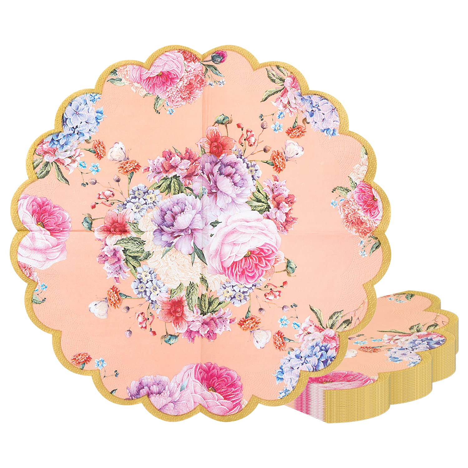 Talking Tables Truly Scrumptious Pack Of 20 Floral Scalloped Napkins | Vintage Afternoon Tea Party Tableware For Decoupage, Birt