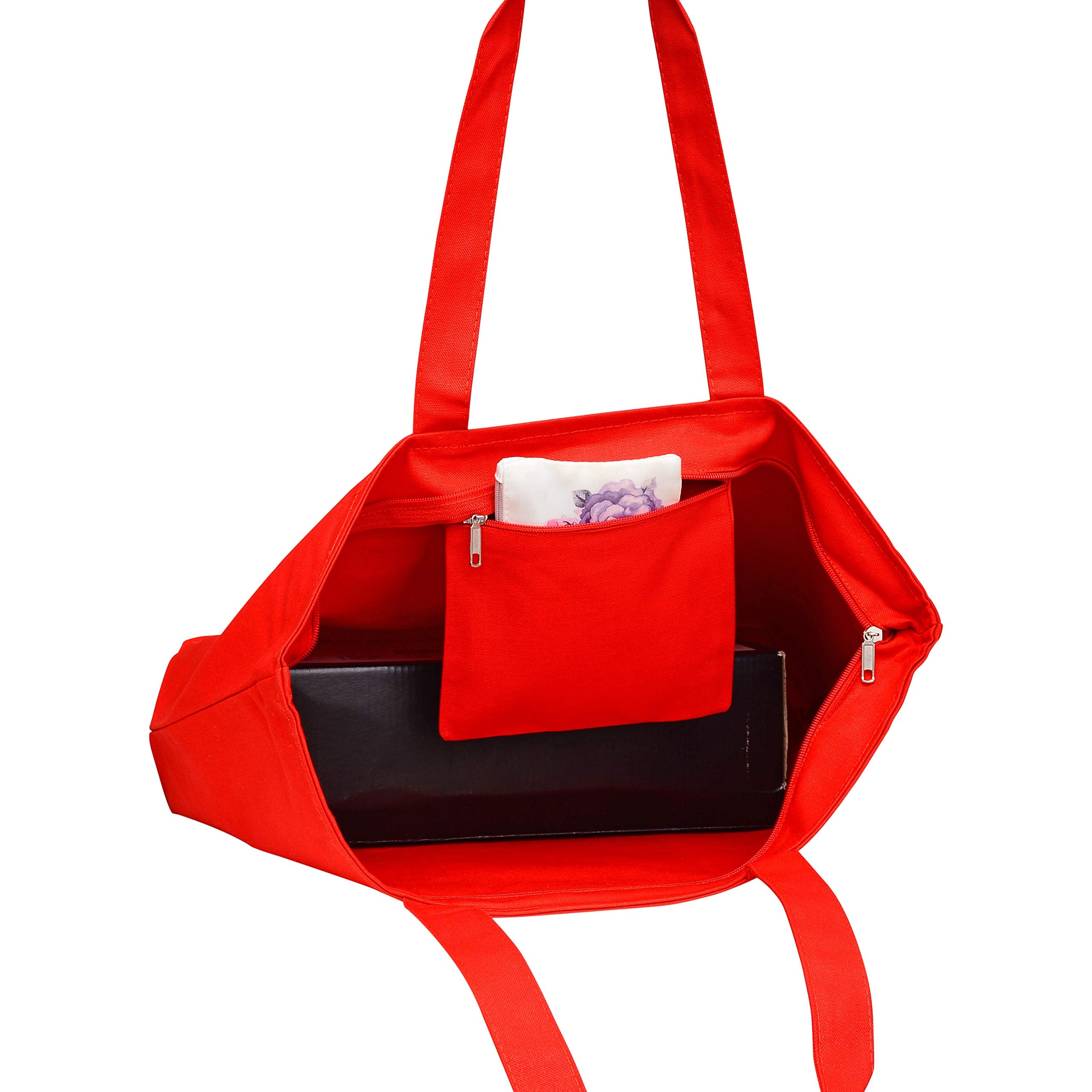 Heavy Canvas Large Tote Bag with Zippered Closure for Beach  Grocery Shopping  Travel by TBF Bags (Red  2)