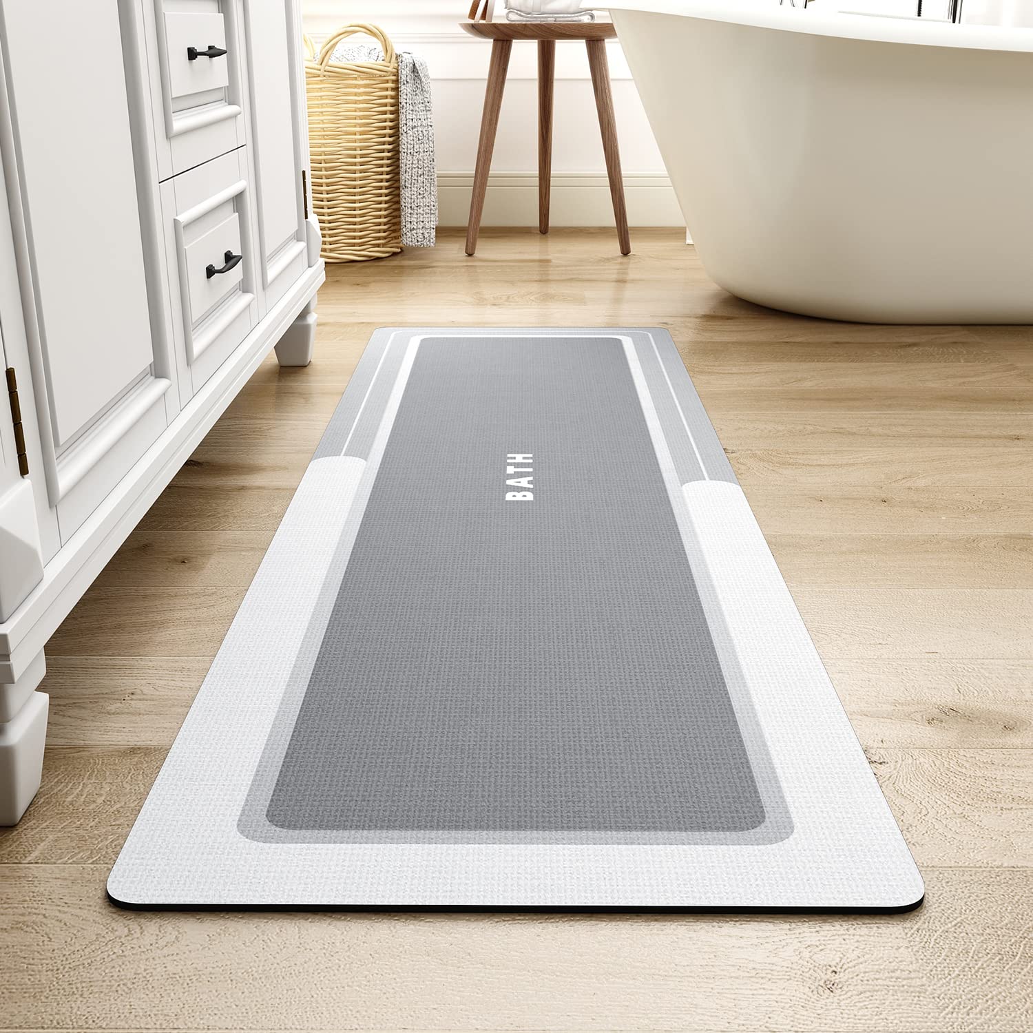 Montvoo-Bath Mat Rug Runner Long Bathroom Mat Rug Non Slip Super Absorbent Stain Resistant Quick Dry Thin Bathroom Rug Fit Under