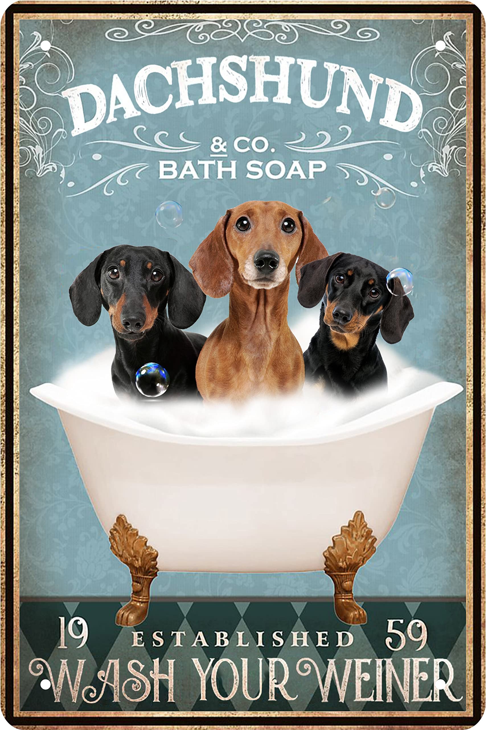 Funny Dachshund Decor Bathroom Vintage Metal Tin Signs Decor Bathtub Decor Dachshund Lovers Club Signs Wall Art Poster Retro Pos