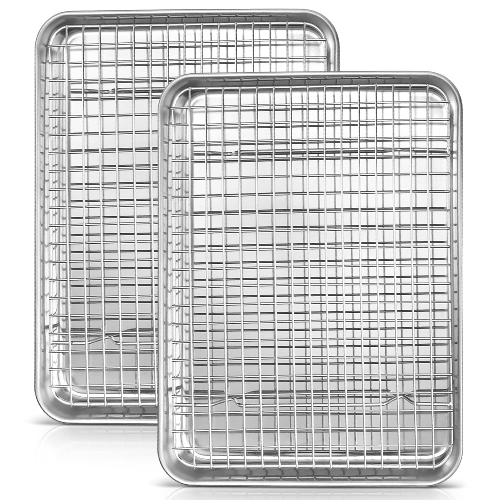 Joyfair 12.5 Inch Baking Pan With Rack Set (2 Pans & 2 Racks), Stainless Steel Quarter Size Toaster Oven Tray With Cooling Rack,