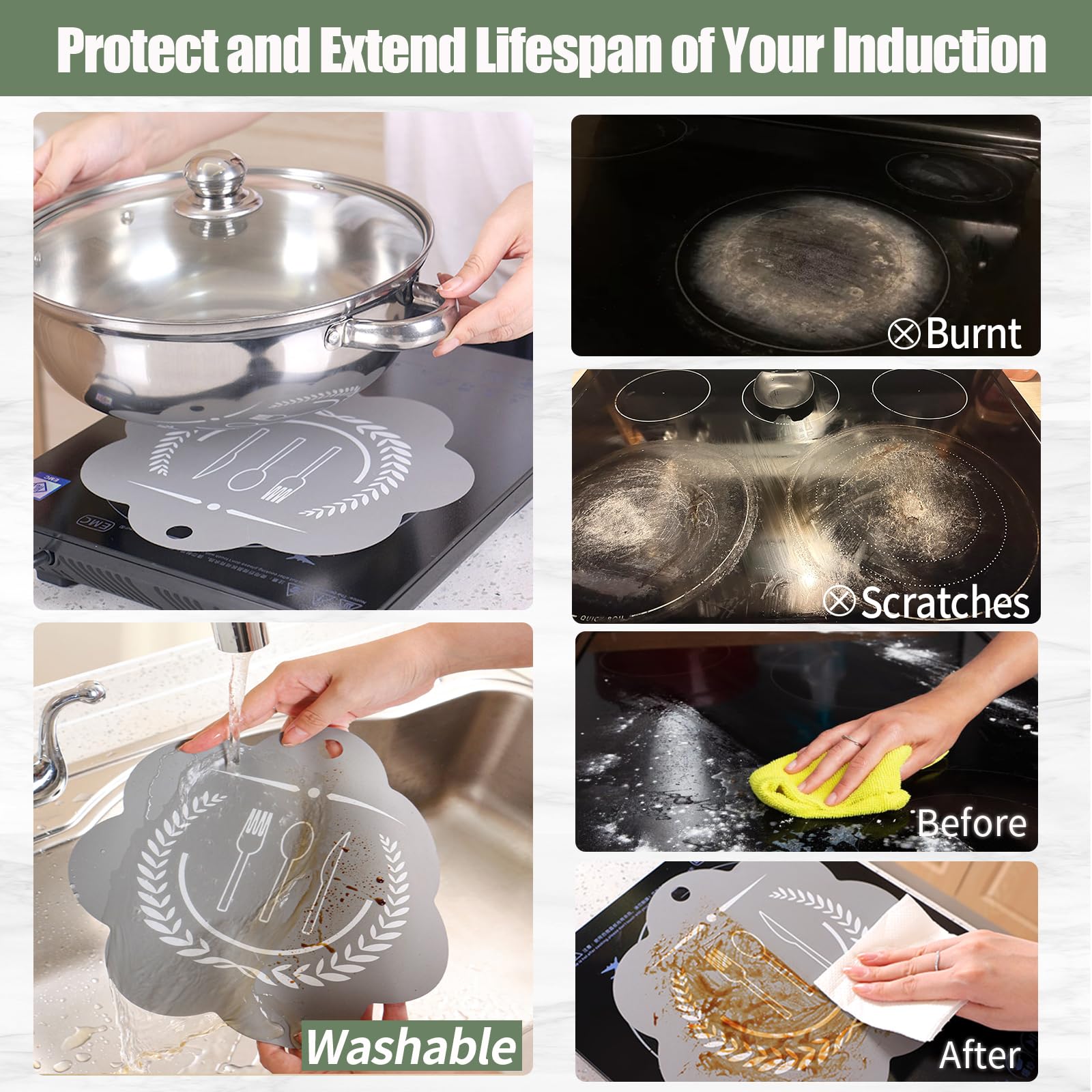 Induction Cooktop Protector Mat Silicone Fiberglass Scratch Pad 2 Pcs Cooking Mats For Induction Cooktop Non Slip 10 Inches Fire
