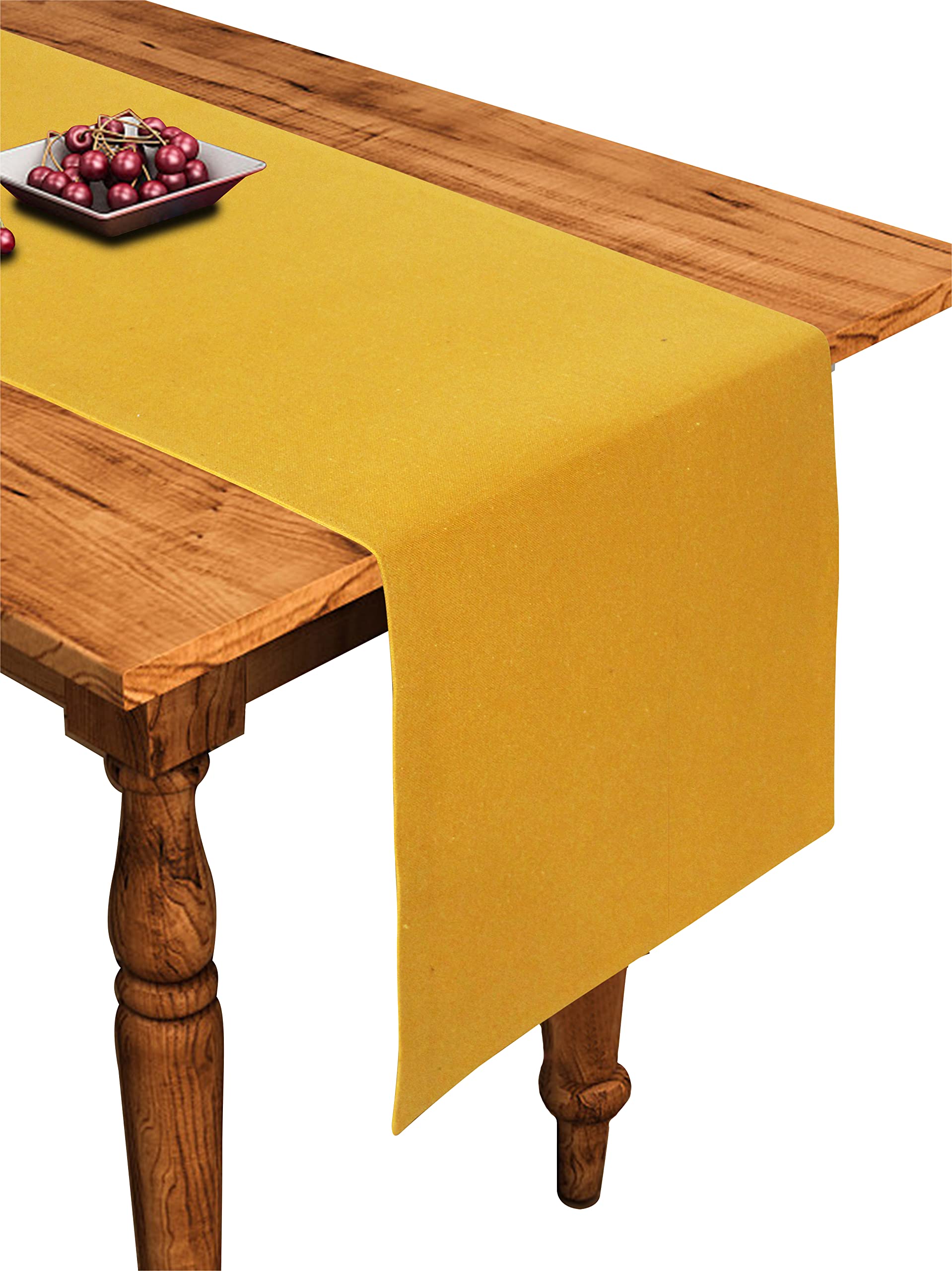 Airwill Cotton Plain Yellow Designed Solid Pattern Table Runner Length 152cm (Yellow, Pack of 1)