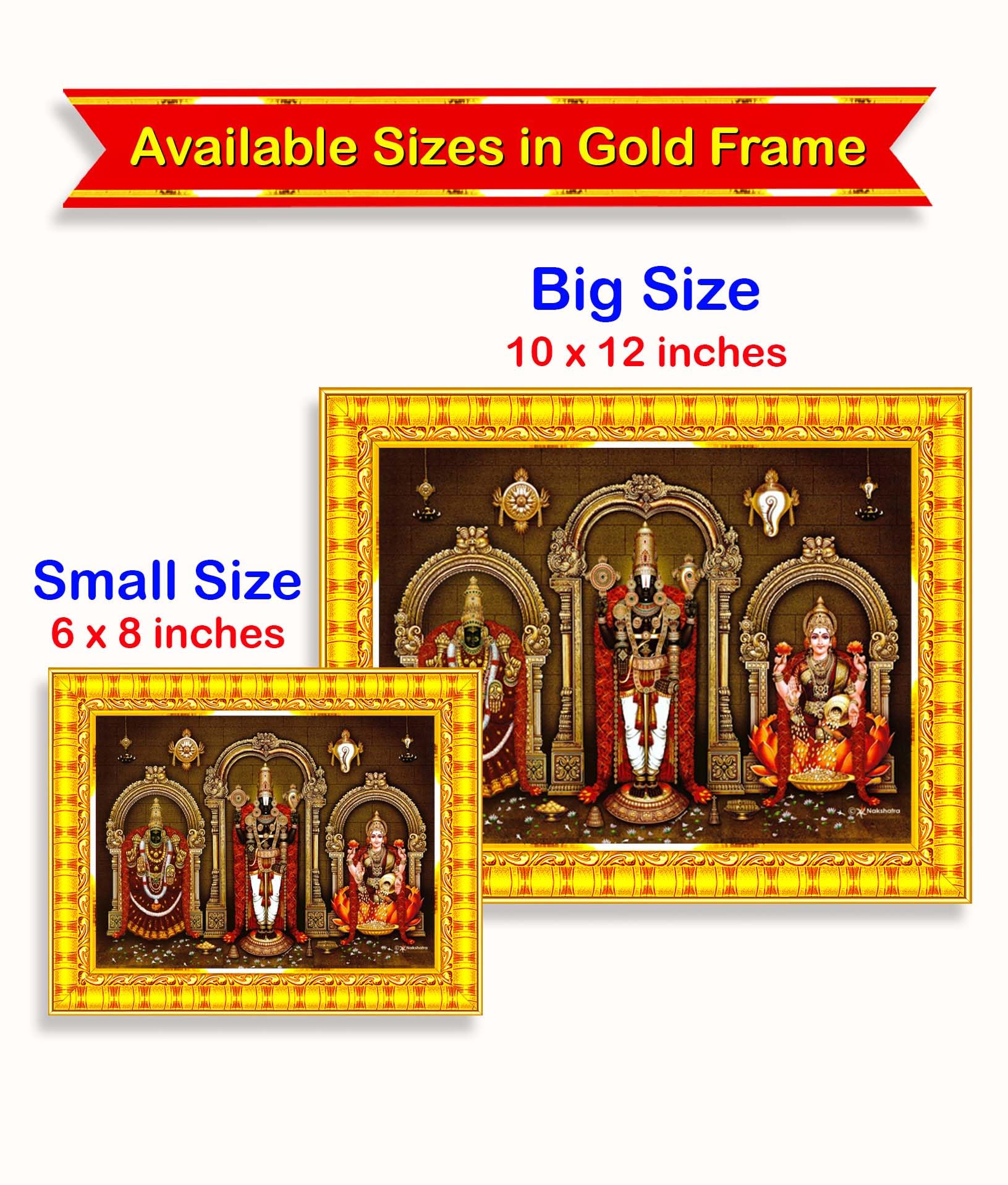 Pavan Photo Laminations Balaji Lakshmi Padmavati Venkateshwara Swamy Wall Painting Framed Home Decor (Wood,Matte,Gold,Big Size,1