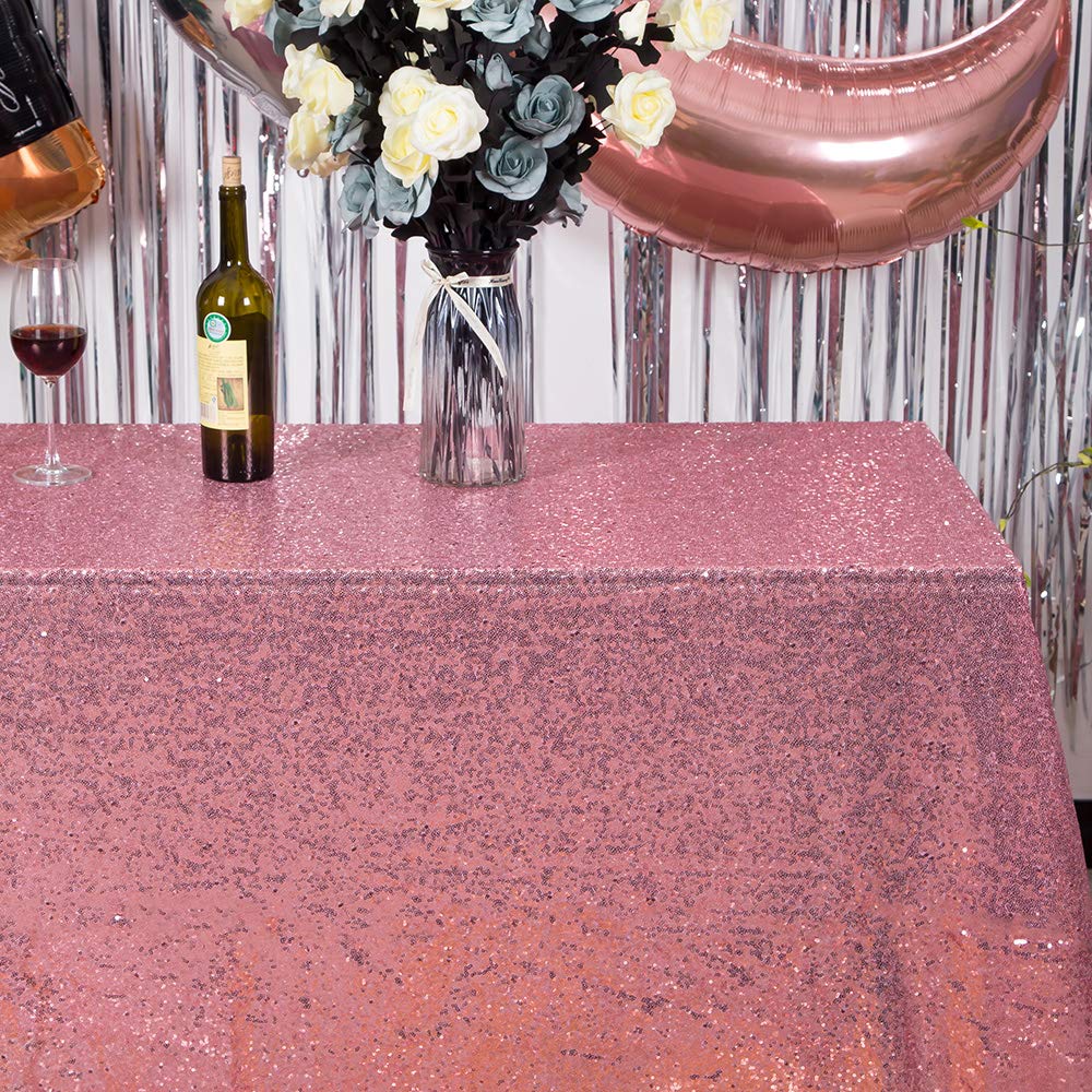 Jyflzq Rose Pink Sequin Tablecloth 50'' X 80'' Rectangular Sparkly Drape Table Cloths Table Cover Overlay For Wedding Birthday P