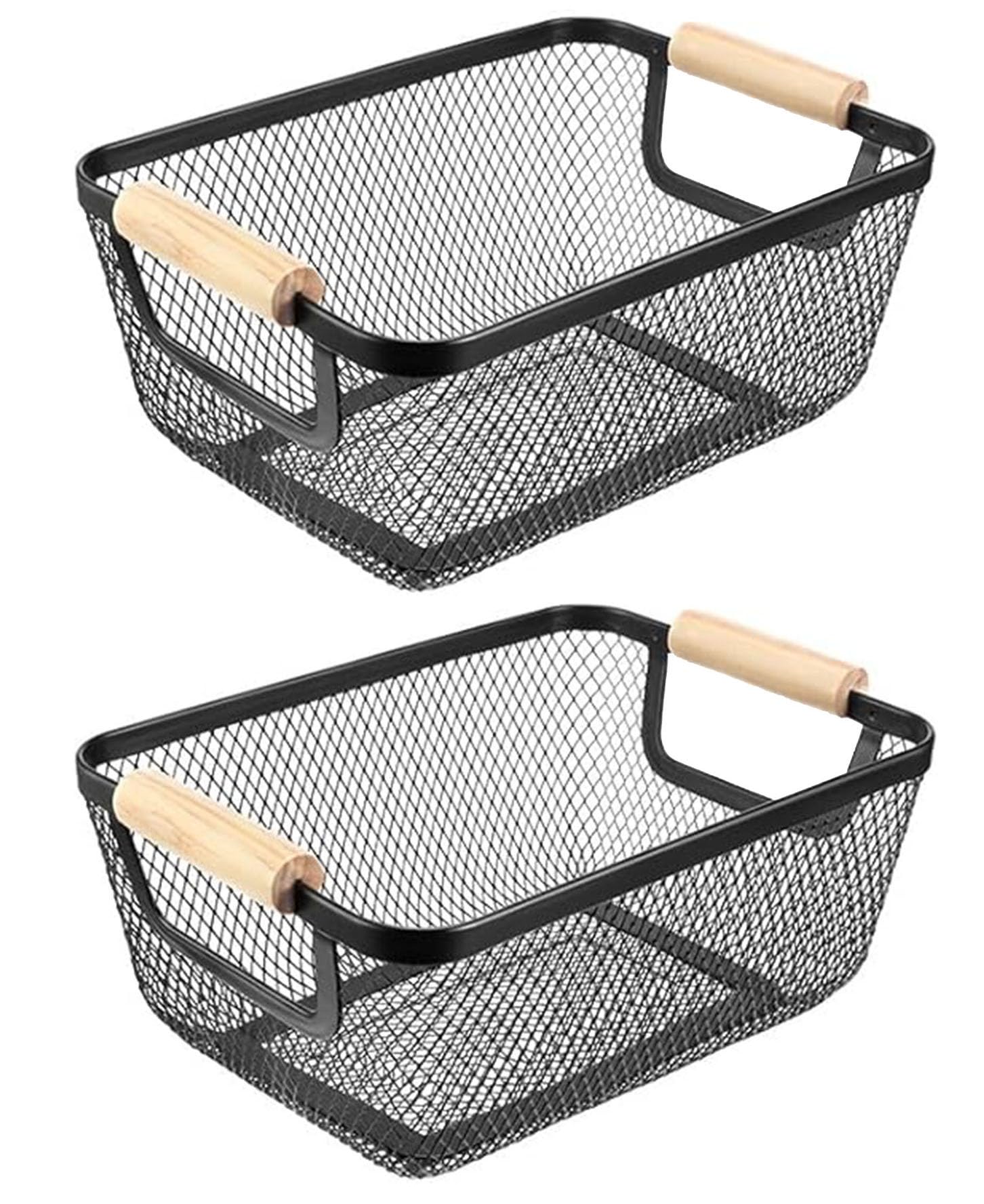 Ajioda 2 Pack Metal Mesh Steel Basket, Wire Storage Organizer Basket Multi-Function Hanging Kitchen Basket Fruit Basket With Woo