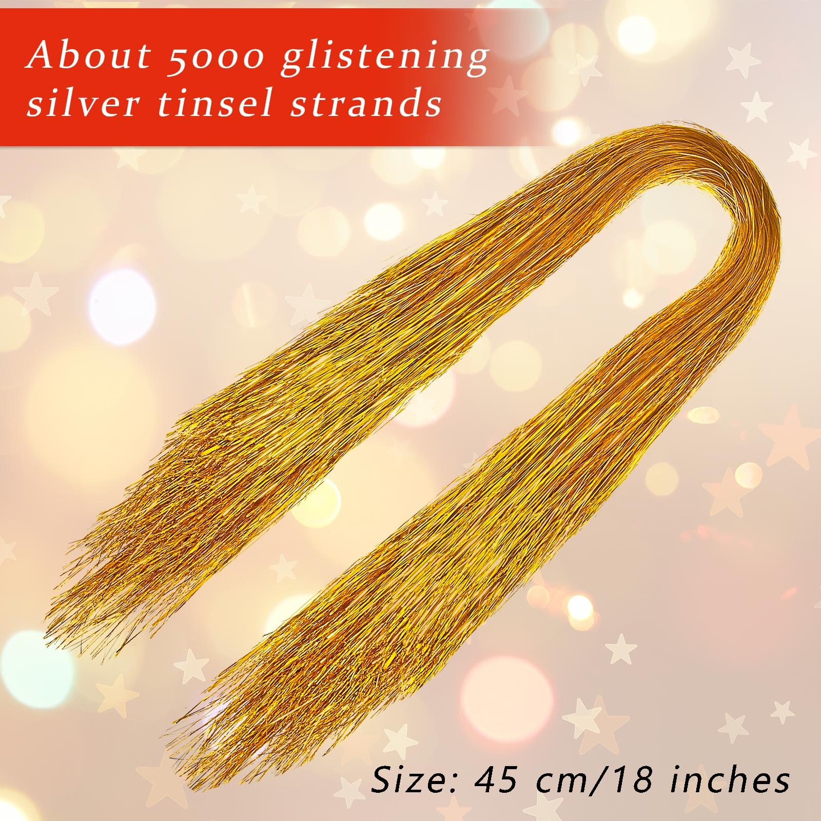 WILLBOND 5000 Strands Gold Christmas Icicle Tinsel Strands for Christmas Tree Decor 18 Inches Foil Fringe Curtain Icicle Wire fo