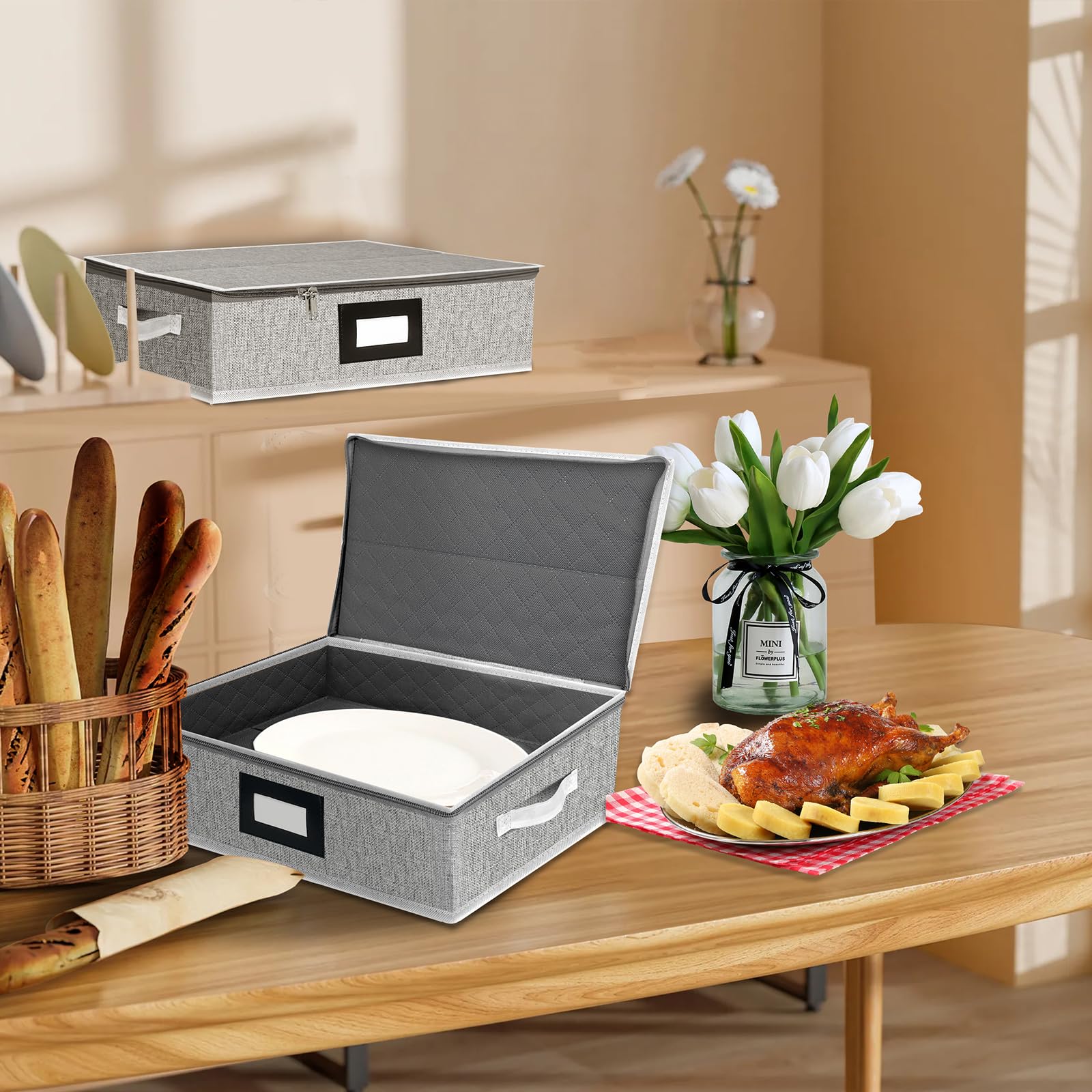 Homyfort Platter Storage Case, China Storage Containers Hard Shell, 5 Felt Dividers Included, Structured Top And Stackable Platt