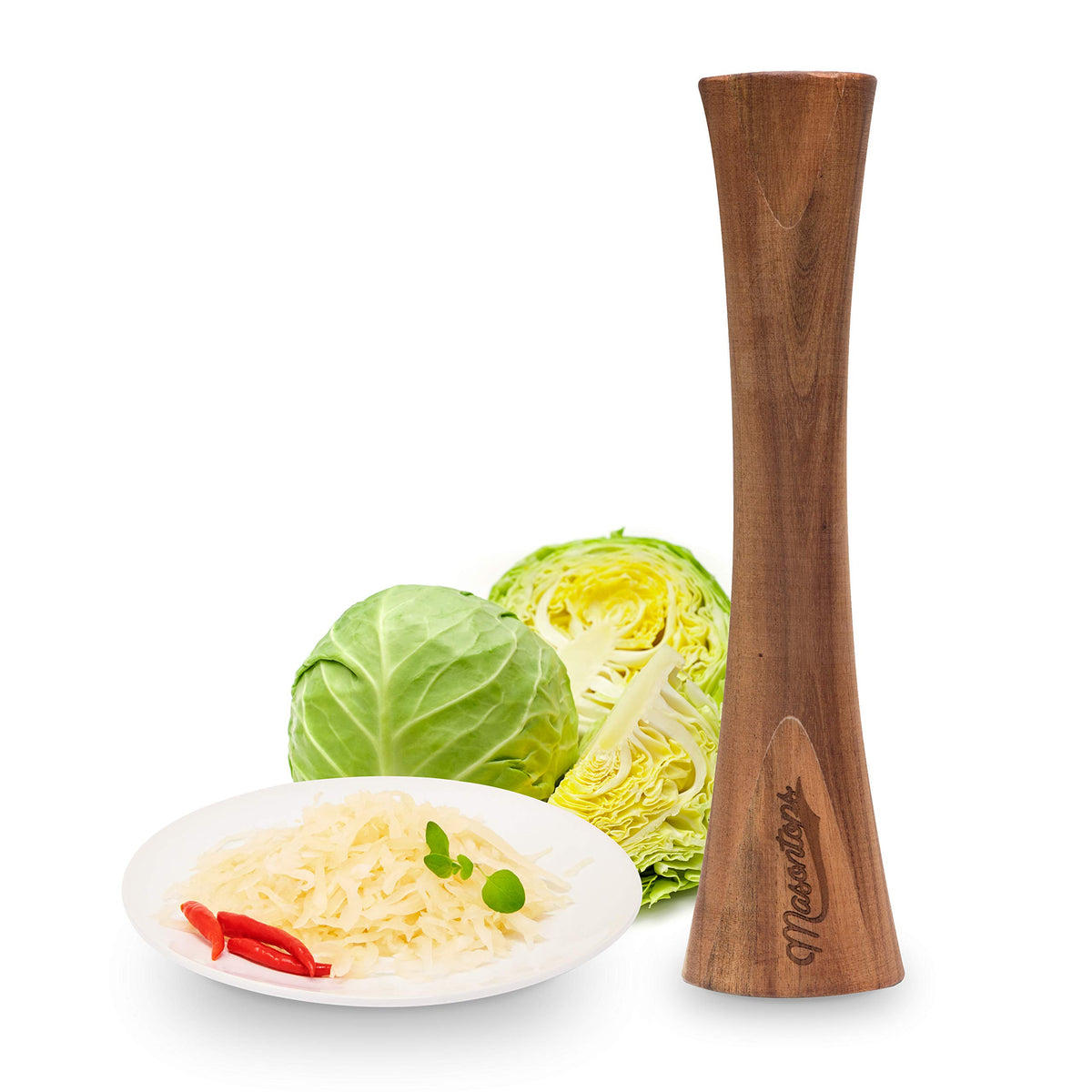 Masontops Pickle Packer - Acacia Wood Vegetable Fermentation Tamper - Cabbage Sauerkraut Pounder - Fermenting Food Tool
