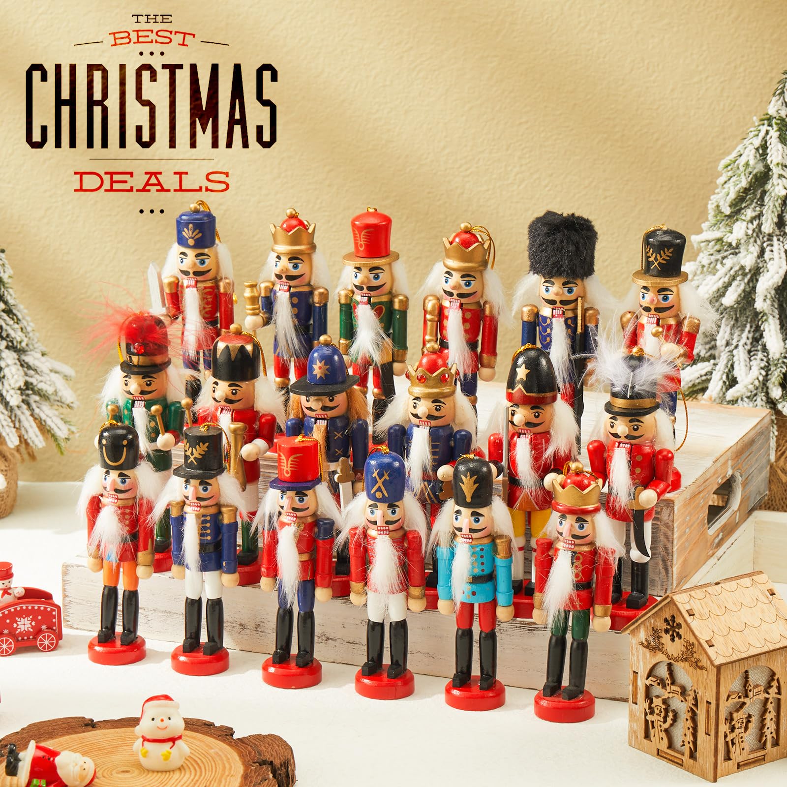 Liliful Christmas Nutcracker Ornament Set 18 Pcs Nutcracker Soldier Christmas Decoration Wooden Nutcracker Christmas Hanging Orn