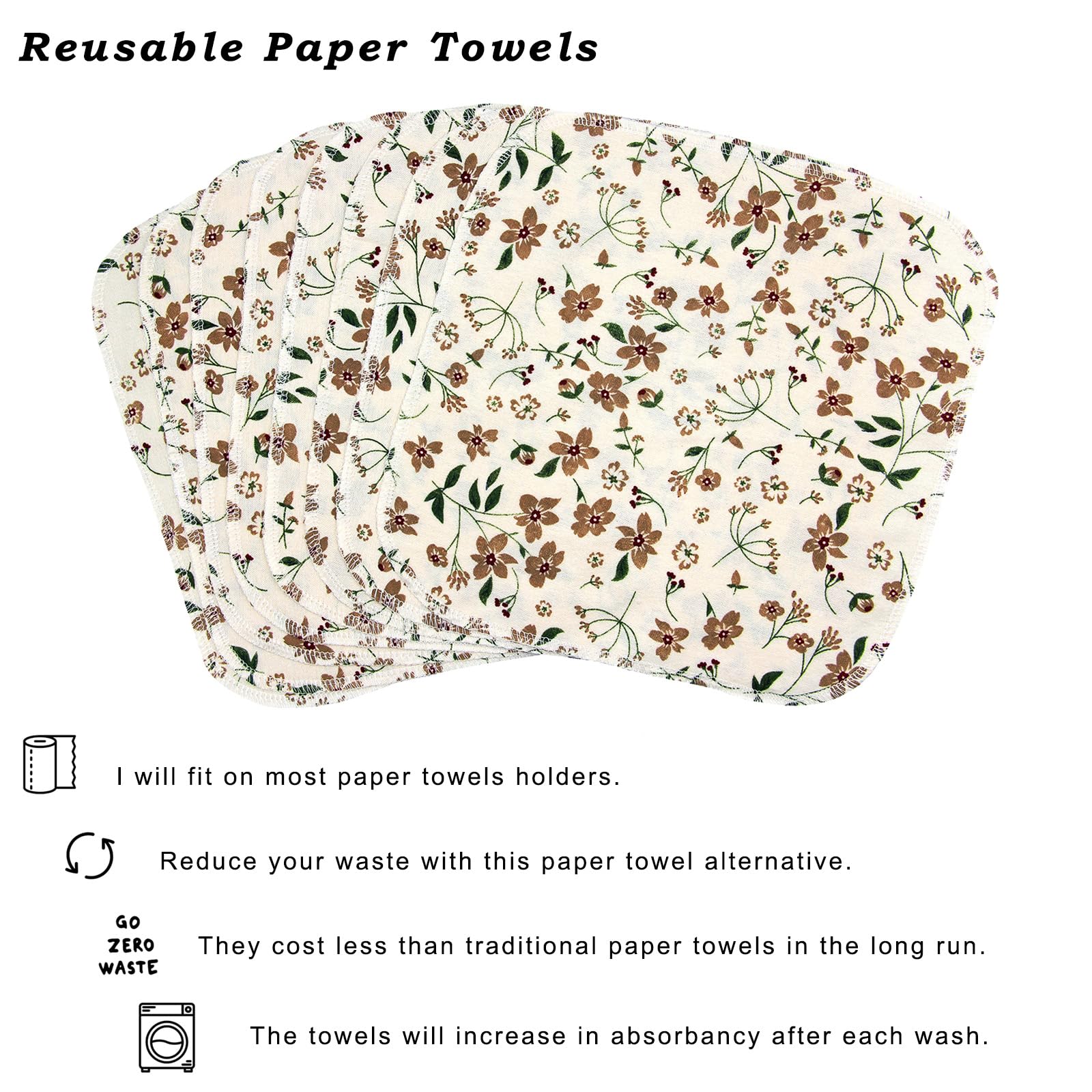 Pinowu Reusable Paper Towels Cotton Cloths (12Pcs), Absorbent Kitchen Dishcloths (10X10 Inch) Washable Paperless Towels Zero Was