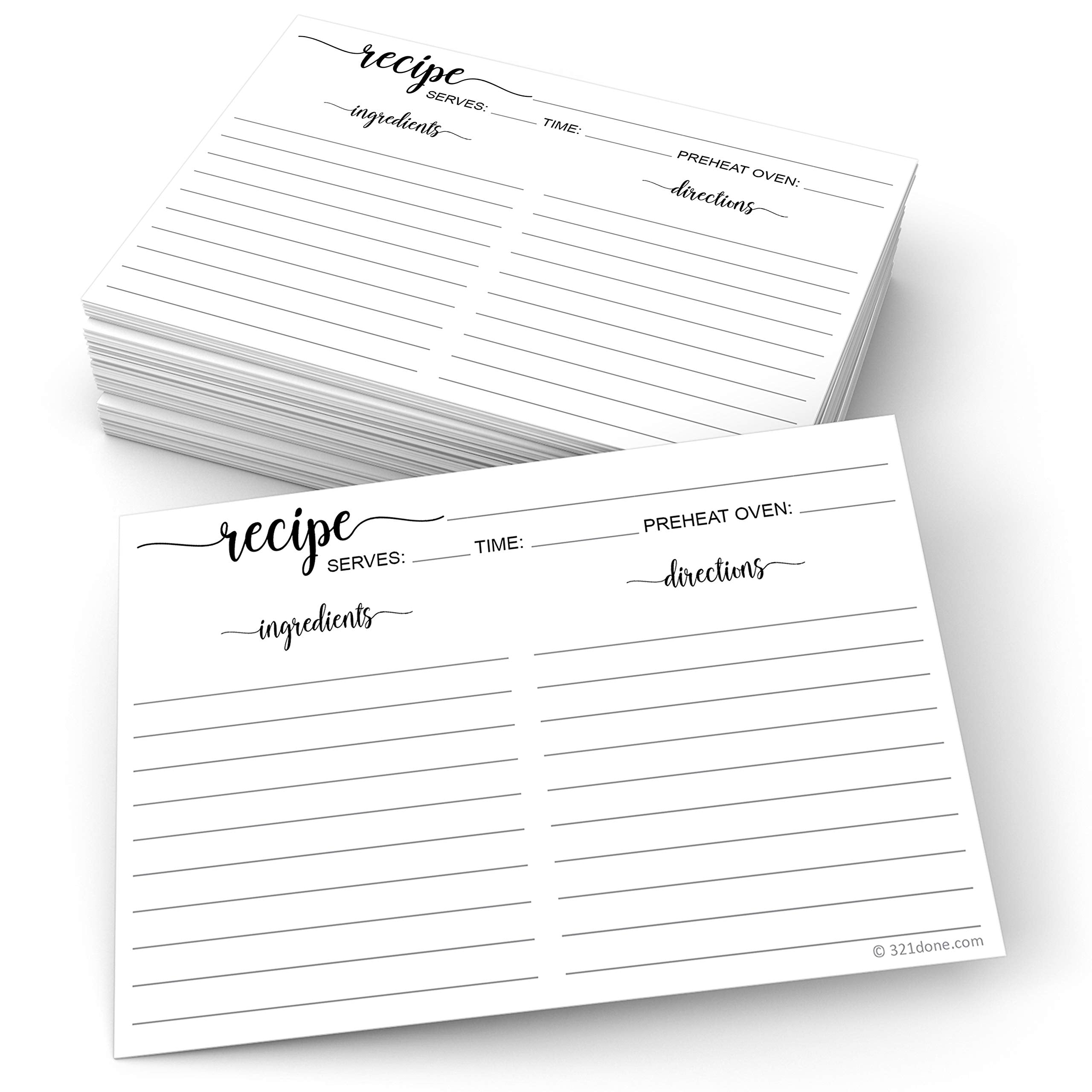 321Done Recipe Cards - Set of 50 Large Double-Sided Thick 4x6 Blank Recipe Cards, White Clean Script Design for Bridal Shower & 