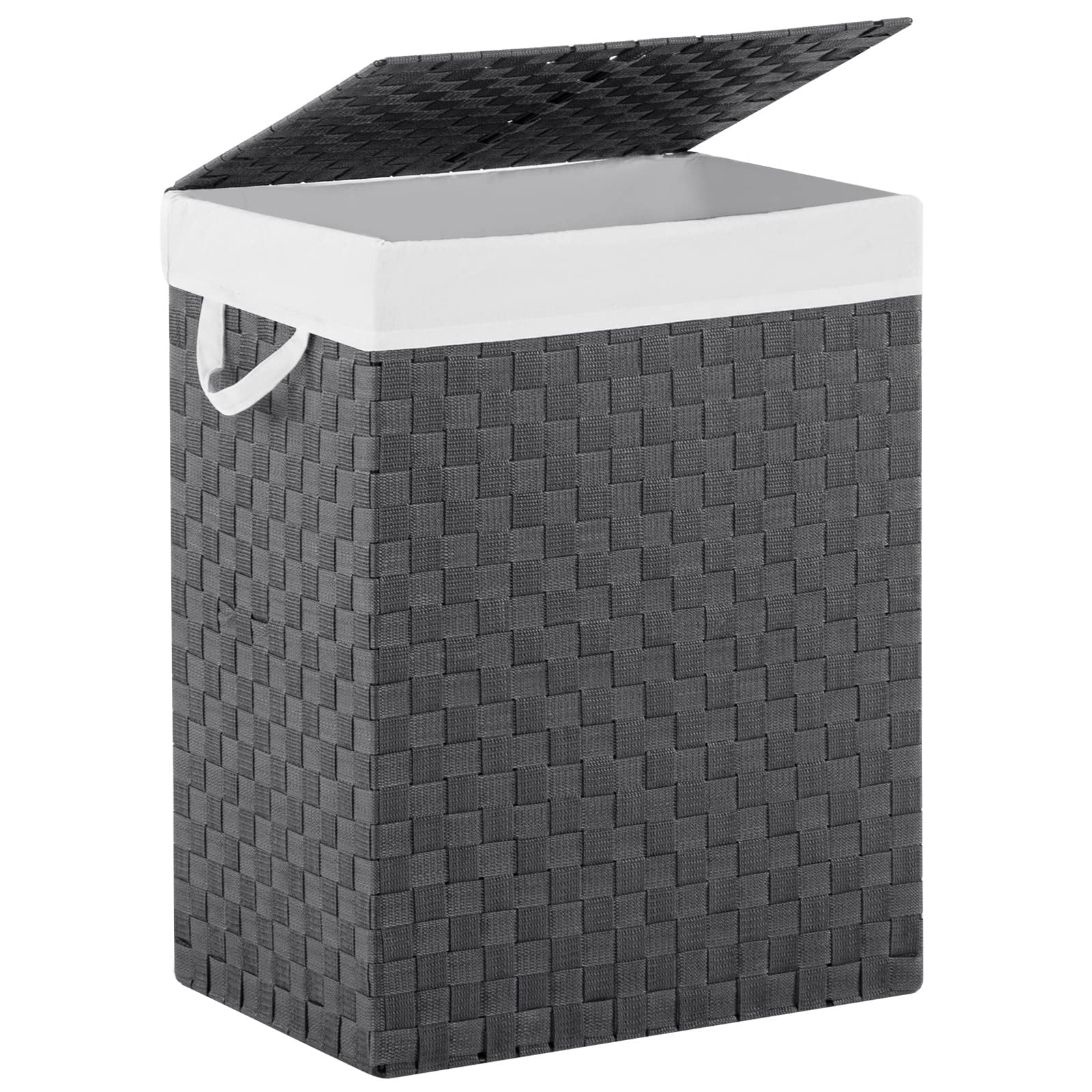 YOUDENOVA Handwoven Laundry Basket Hamper with Removable Liner Bag and Lid, Collapsible Clothes Hamper with Handle, Grey