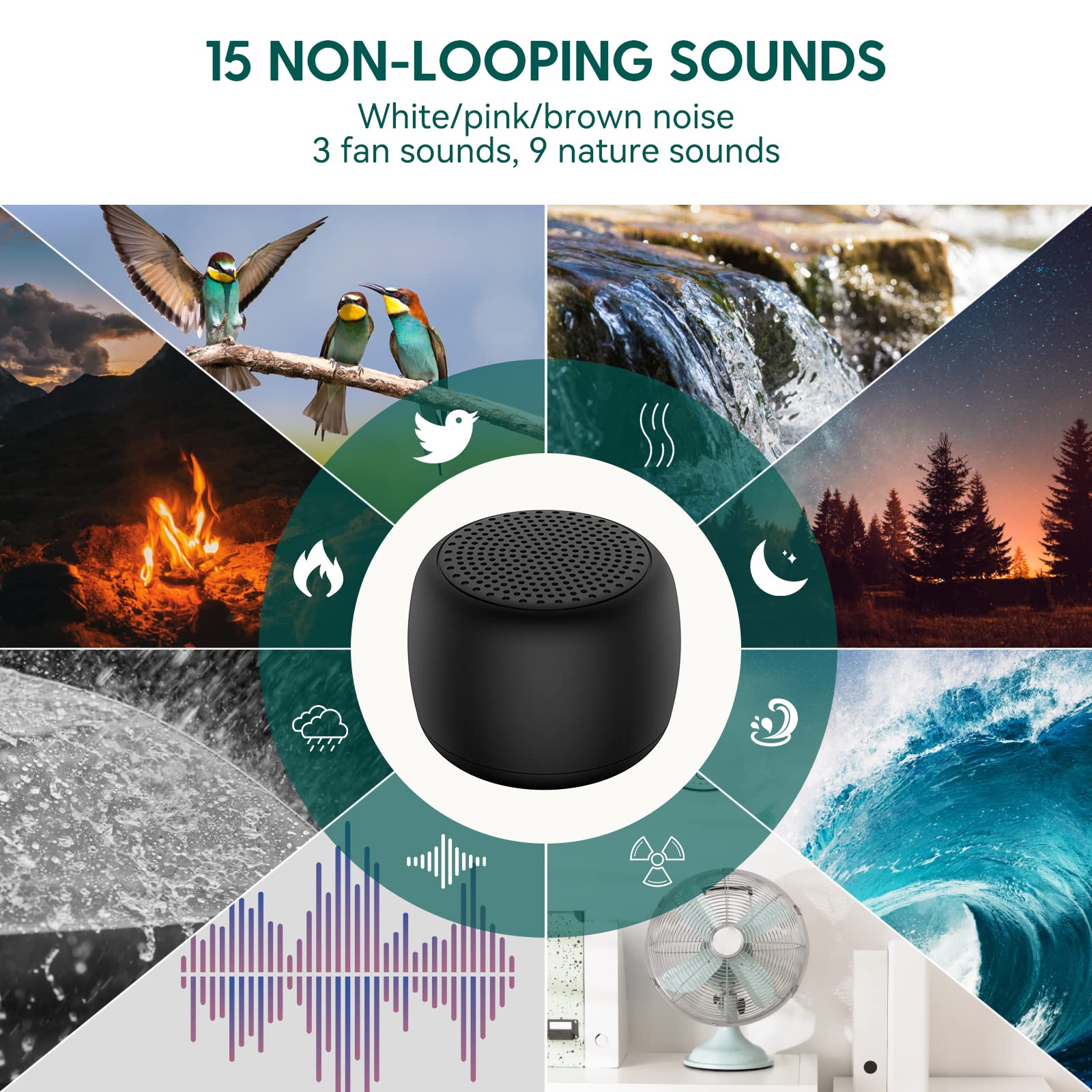 White Noise Machine Babelio Mini Sound Machine for Adults Kids Baby  15 Non-looping Sounds  Timer  Easy to Pocket and Travel - Black (Pack of 2)