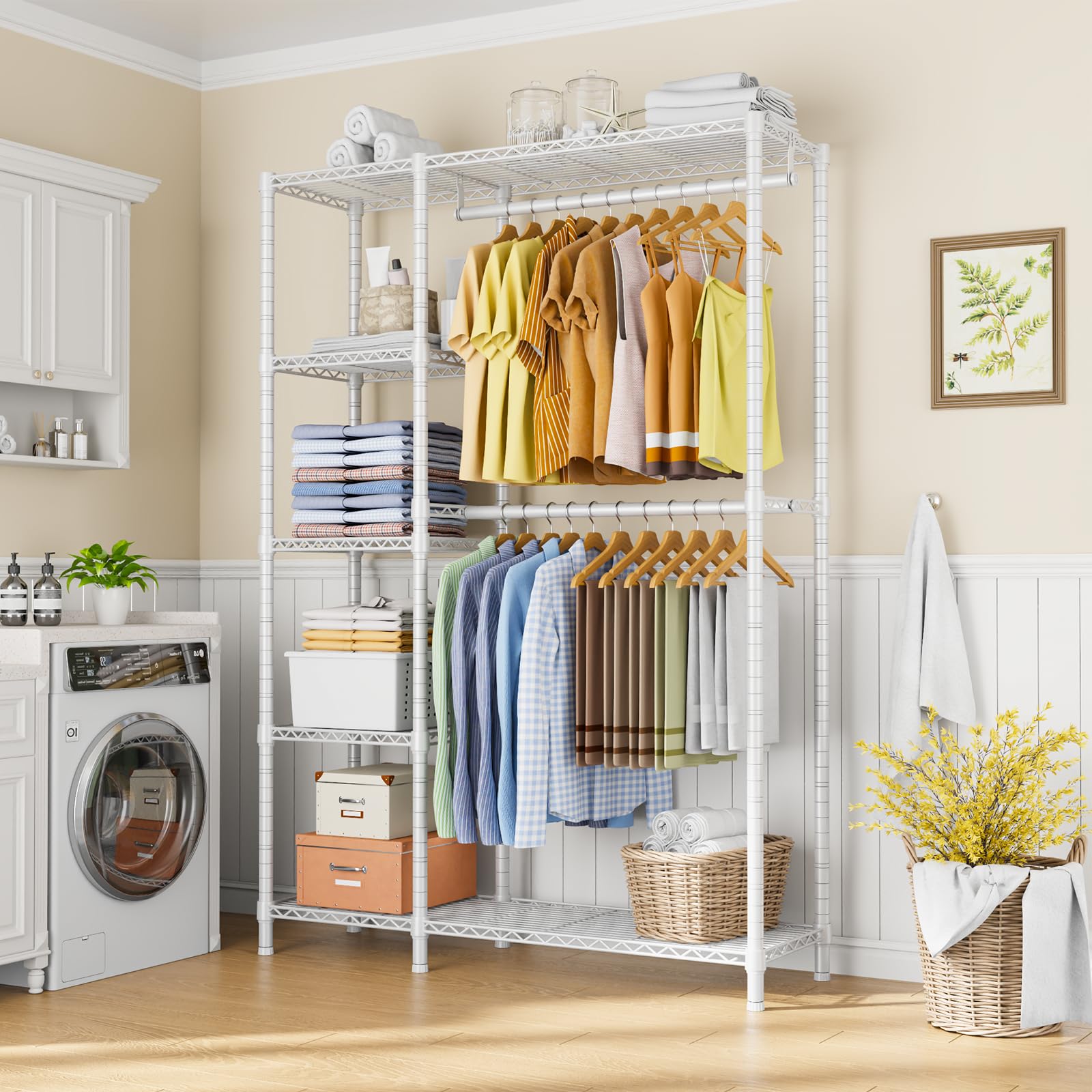 Ulif F2 Clothes Rack, 5 Tiers Heavy Duty Garment Rack For Bedroom, Freestanding Adjustable Closet Storage Organizer, 45'' W X 14