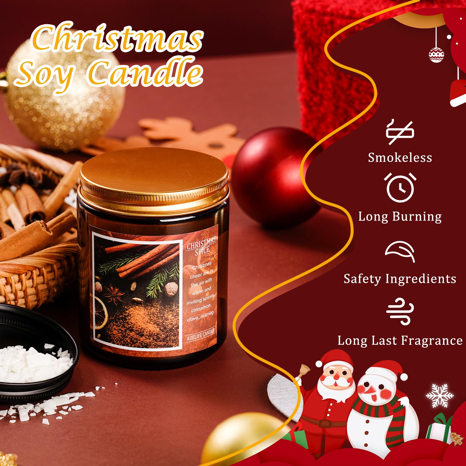 Christmas Candles | Christmas Wishes Scented Candle, Holiday Soy Wax Candles for Home Scented,Aromatherapy Gifts for Women and M