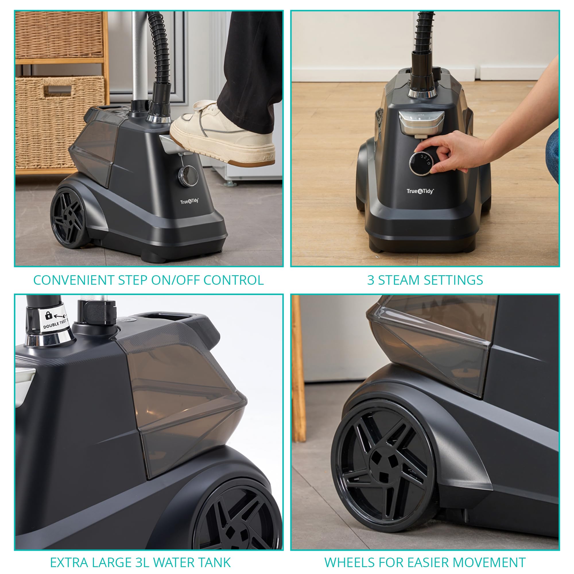 True & Tidy Heavy-Duty Commercial Industrial Standing Garment Steamer For Clothes, 1800 Watts, Xl 3L Water Tank 90+ Mins Of Stea