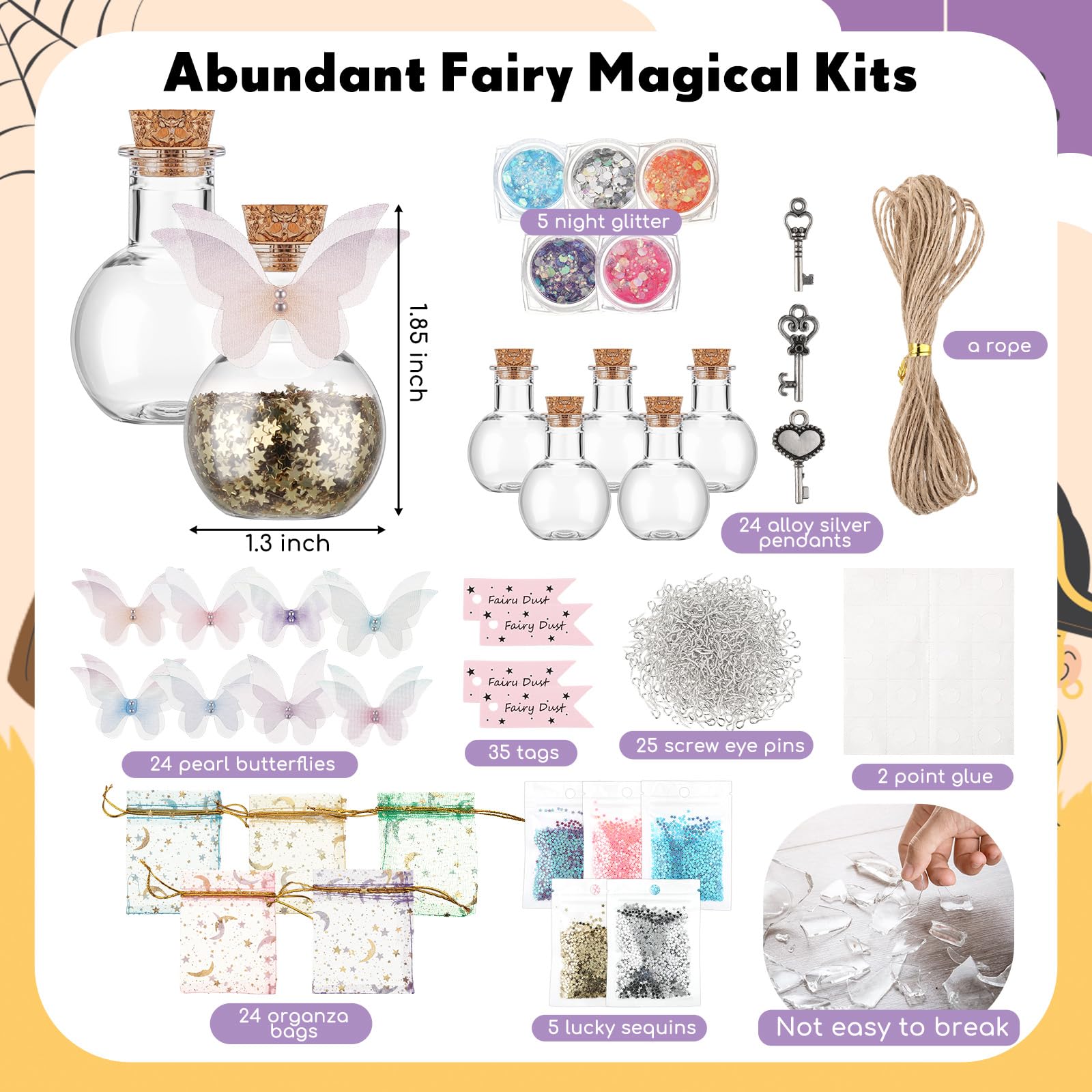 Jinei 174 Pieces Fairy Magic Potions Kit with 24 Mystery Witch Potion Bottles Fairy Wing DIY Magic Mix Making Kit for Christmas