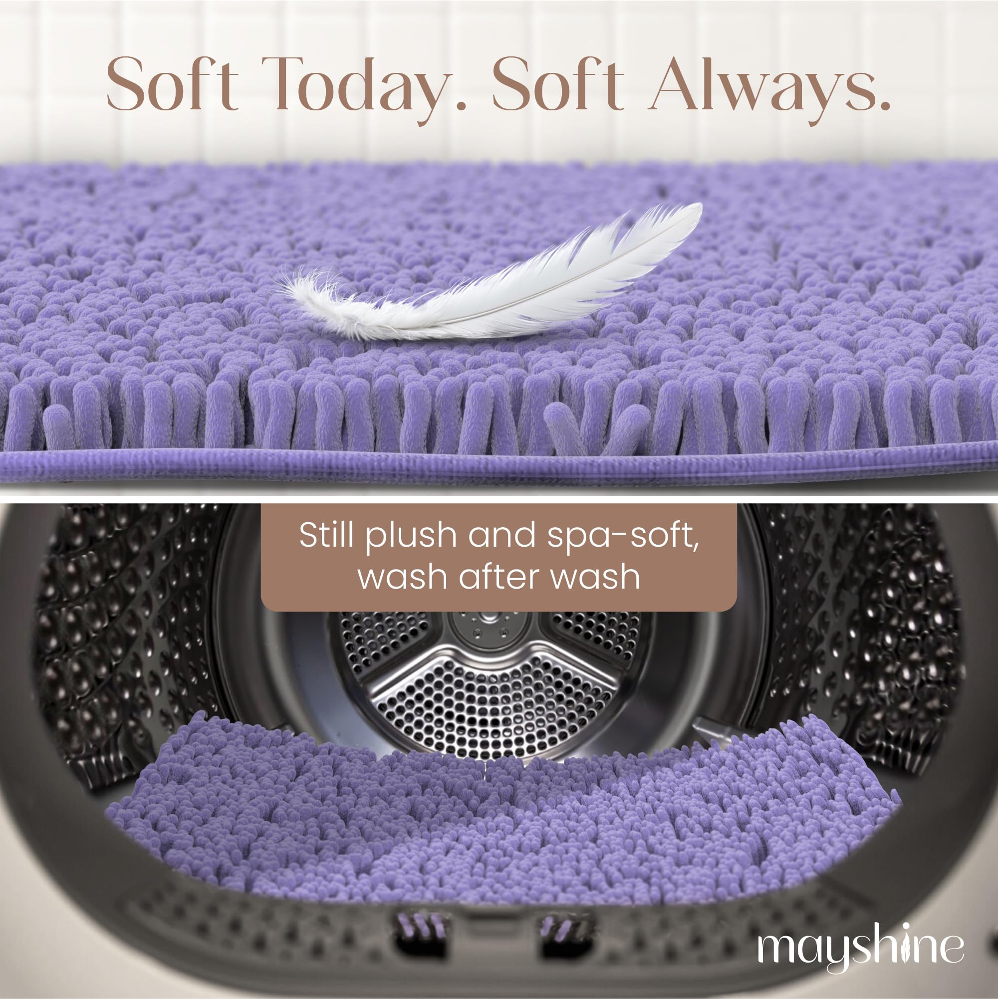 Extra Long Soft Plush Chenille Bathroom Runner Rug  Absorbent Microfiber Bath Mat  Machine Washable  Non-Slip Grip  Shag Carpet (Lavender  31x59)