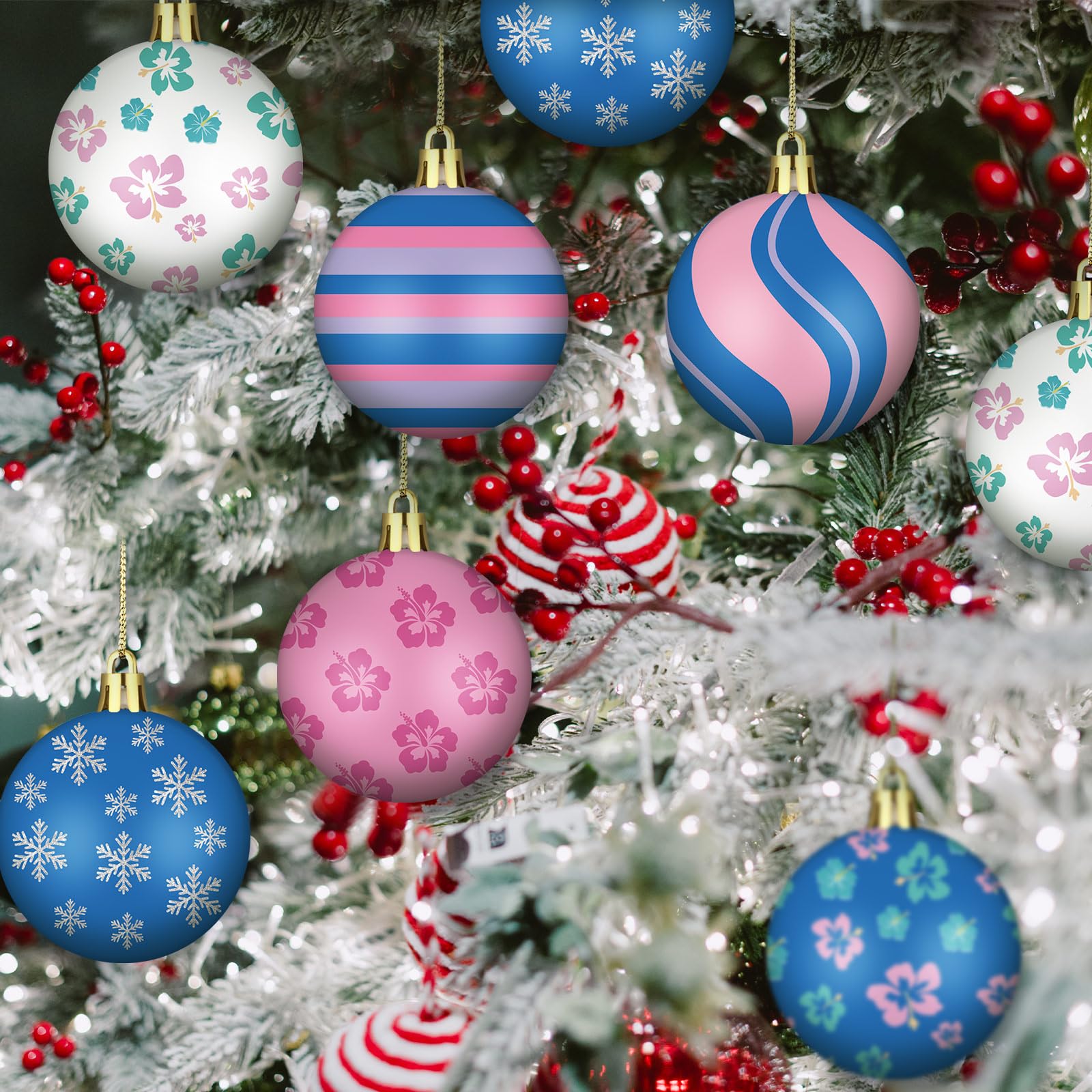 Rotatingpals 24 Pcs 2.4 Inch Christmas Tree Ball Ornaments Cartoon Hanging Ornaments Plastic Christmas Winter Balls Decor for Xm