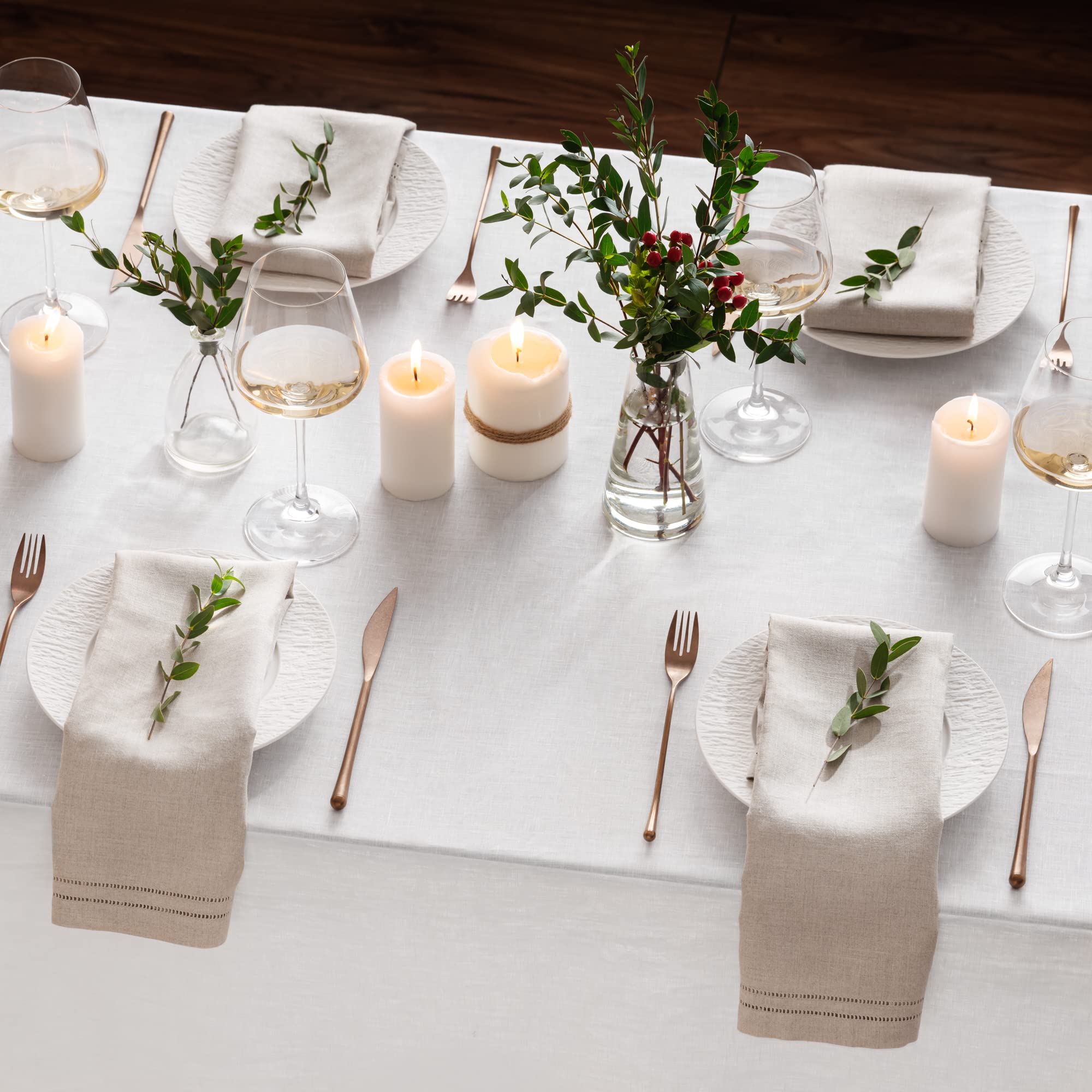 Linen Napkins - Natural 20 X 20 Inch, Set Of 4 Double Hemstitch Dinner Napkins Handcrafted From French Flax Linen - Napkin Cloth