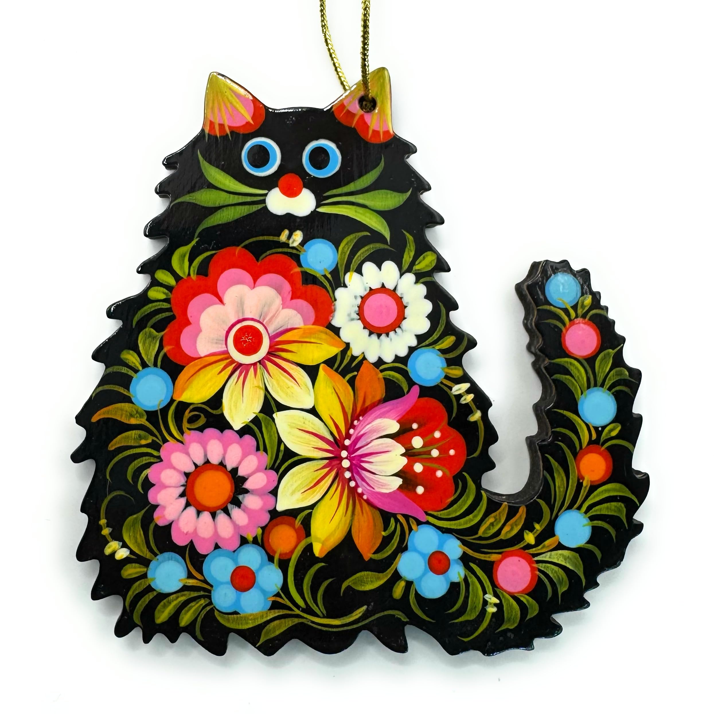 Funny Cat Christmas Ornament 3,3 ? 2,8 ? 0,2 Inch | 7 ? 8,5 ? 0,5 cm Wooden Flat Hand-painted Both Sides Cats Christmas Decorati