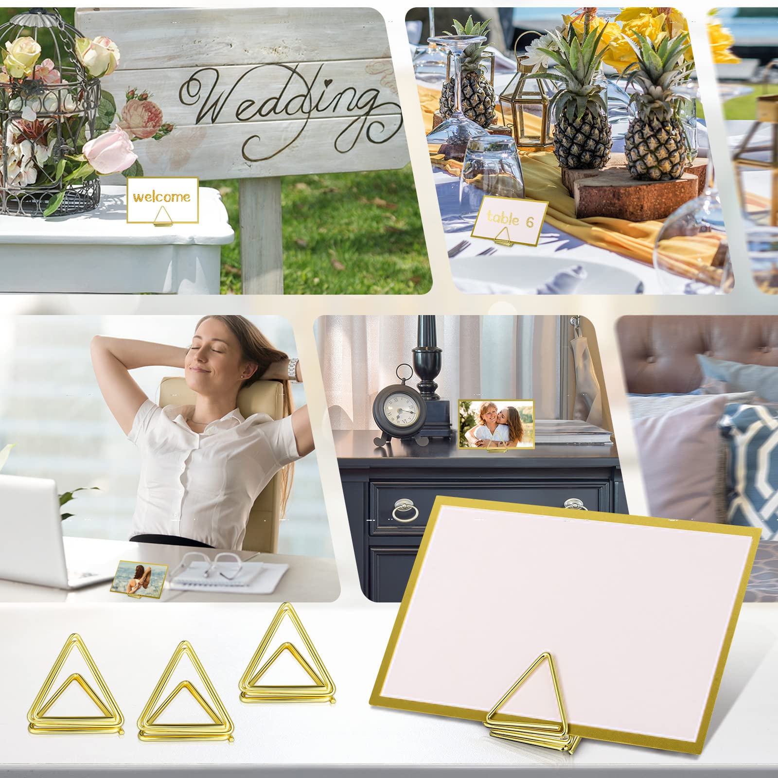 24 Pack Place Card Holders 24 Pack Triangle Shape Number Pictures Stand Clips Small Table Place Cards With Foil Border For Weddi