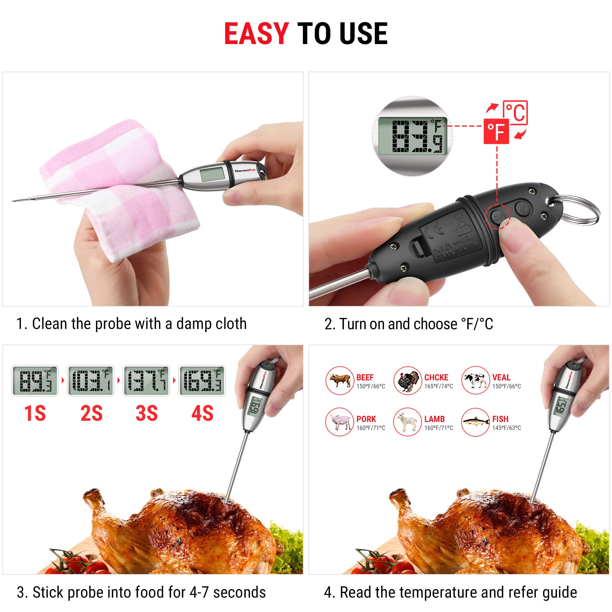 Thermopro Tp-02S Instant Read Meat Thermometer Digital Cooking Food Thermometer With Super Long Probe For Grill Candy Kitchen Bb