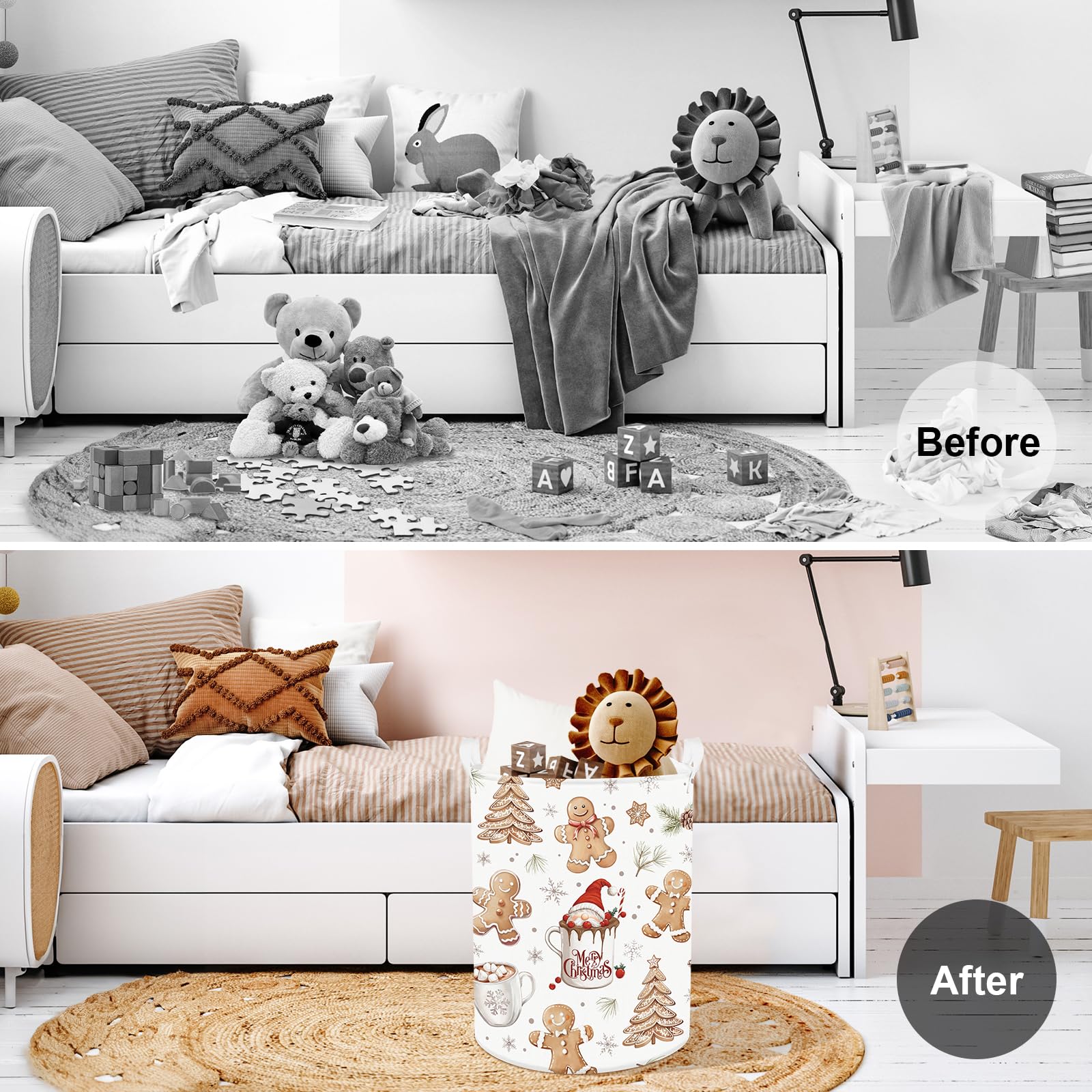 Clastyle Christmas Gingerbread Baby Laundry Hamper Snowflake Kid Storage Basket Boy Girl Gift Toy Box Collapsible Clothes Organi