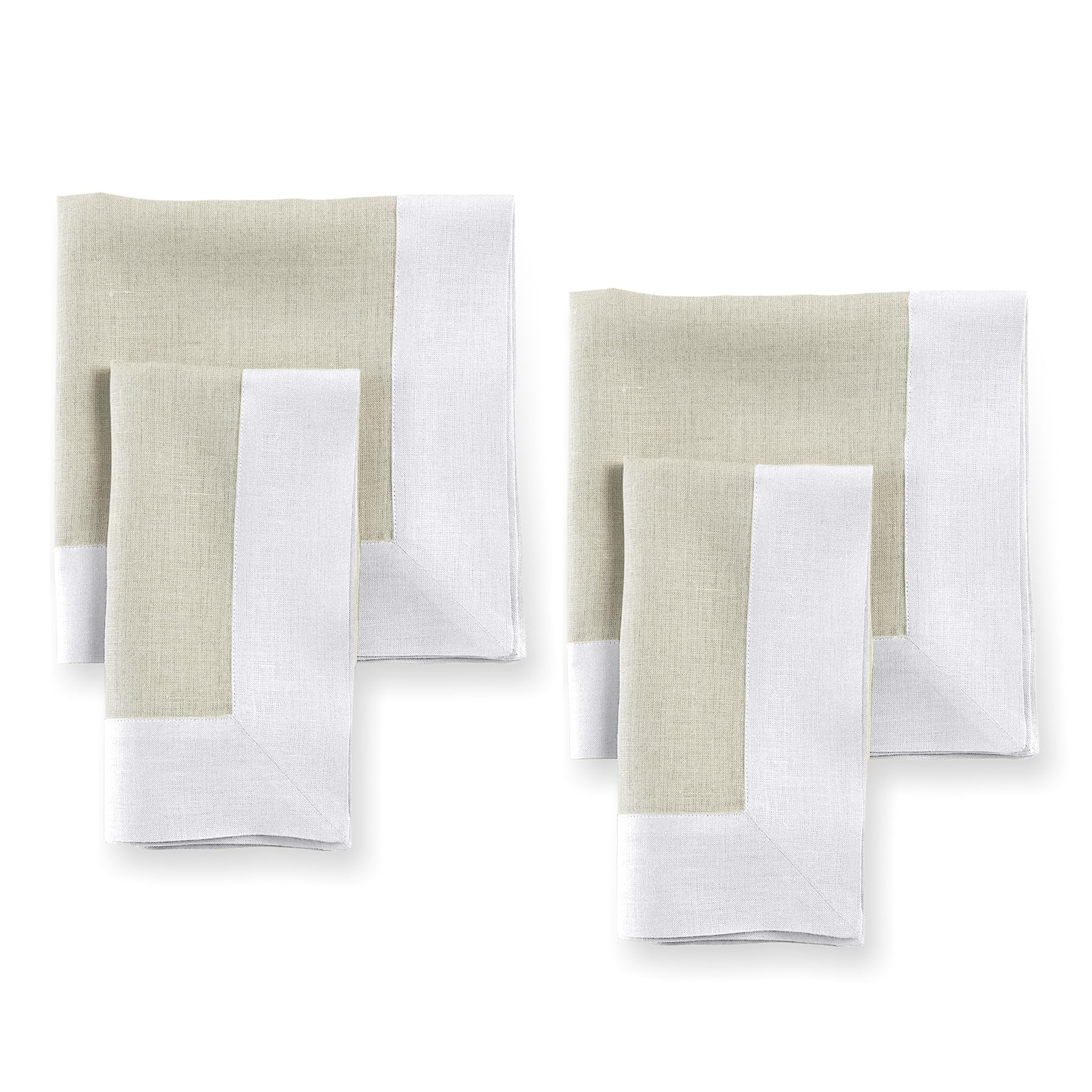 Solino Home Linen Dinner Napkins 20 X 20 Inch - 100% Pure Linen White And Natural Cloth Napkins Set Of 4 - Contempo, Handcrafted