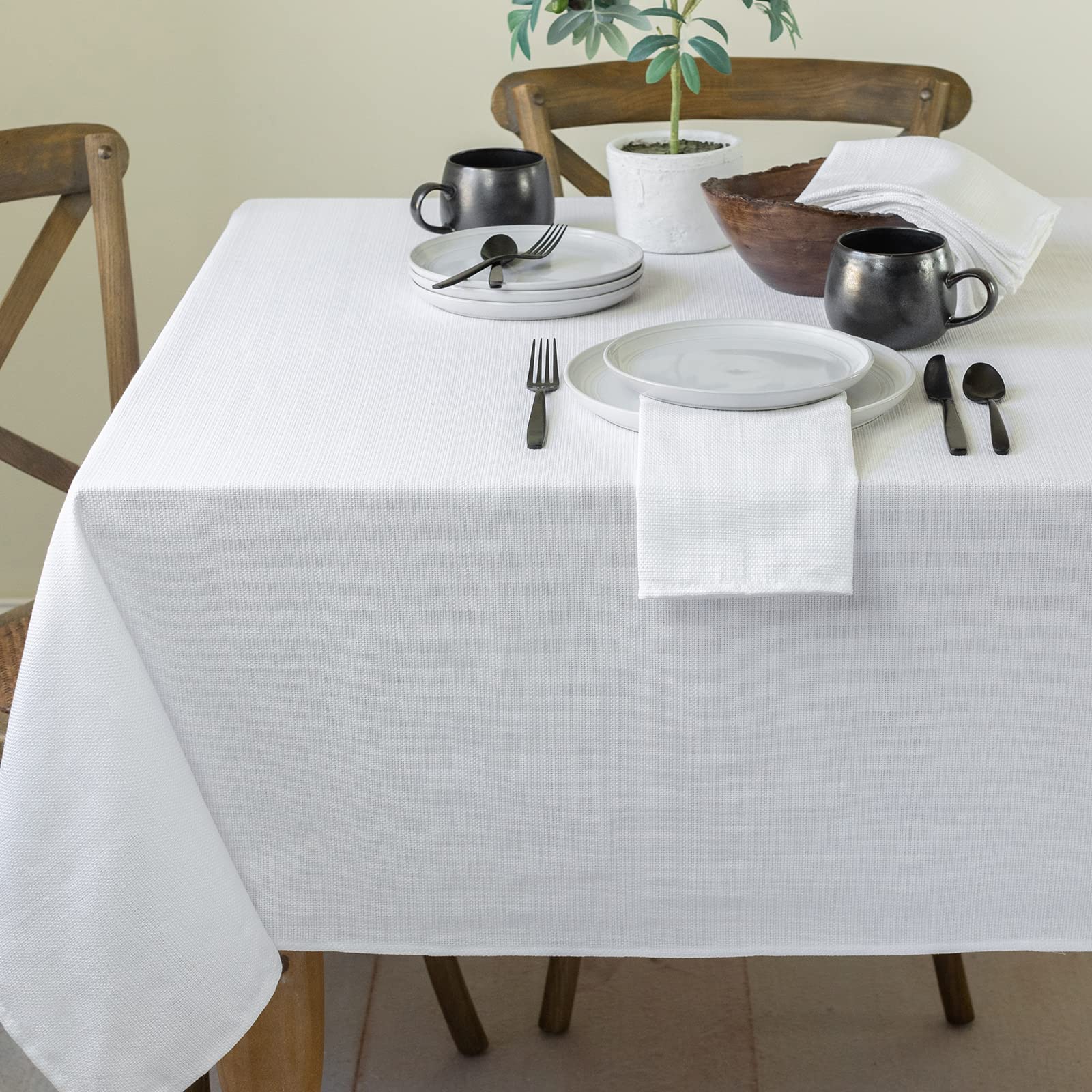Benson Mills Textured Fabric Tablecloth (60 x 140 Rectangular, White)