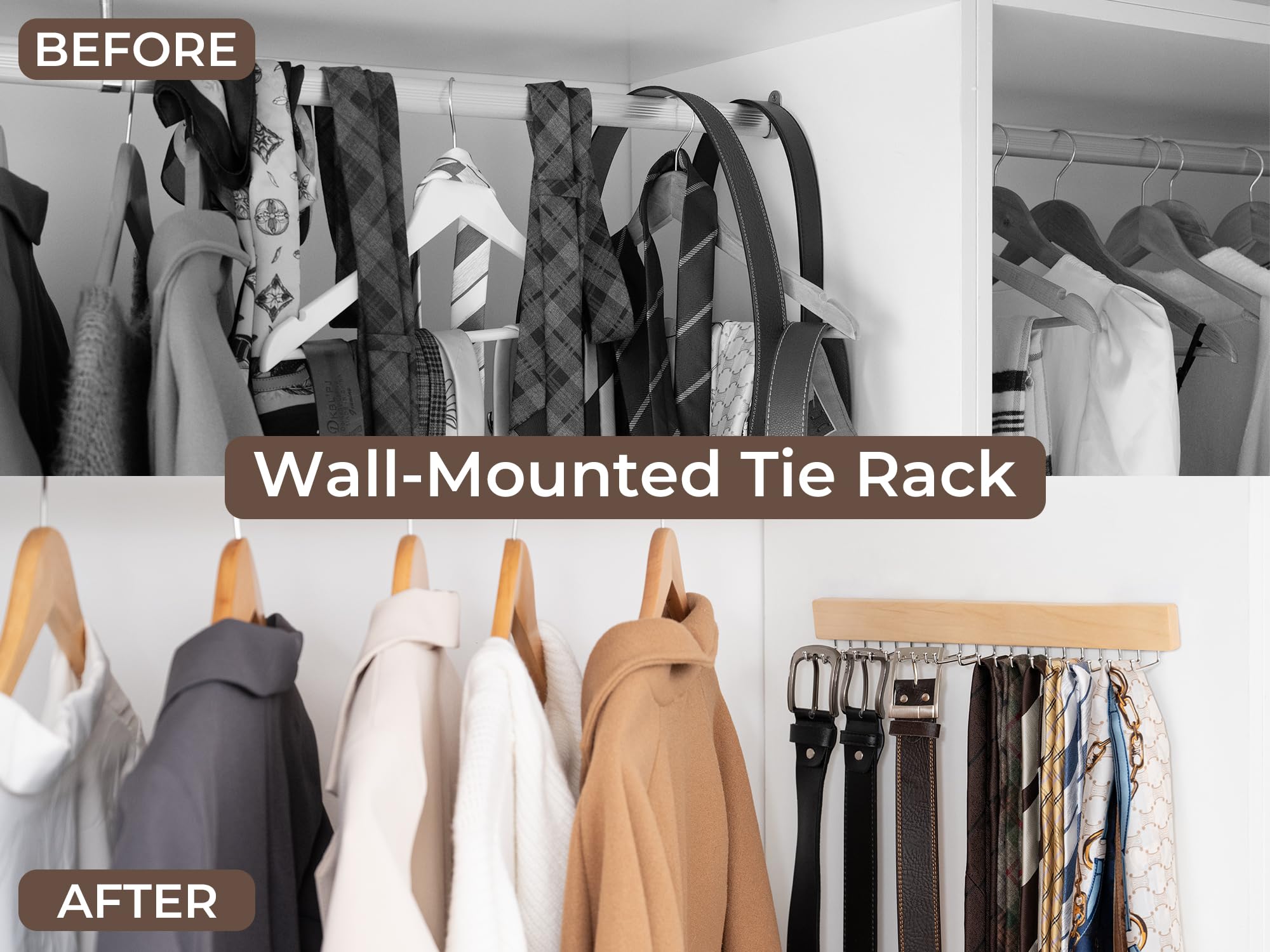 Storageworks Tie Rack, Tie Holder Organizer With 20 Hooks, 2-Pack Necktie Organizers Hold Ties, Belts, Wall-Mounted Tie Holders